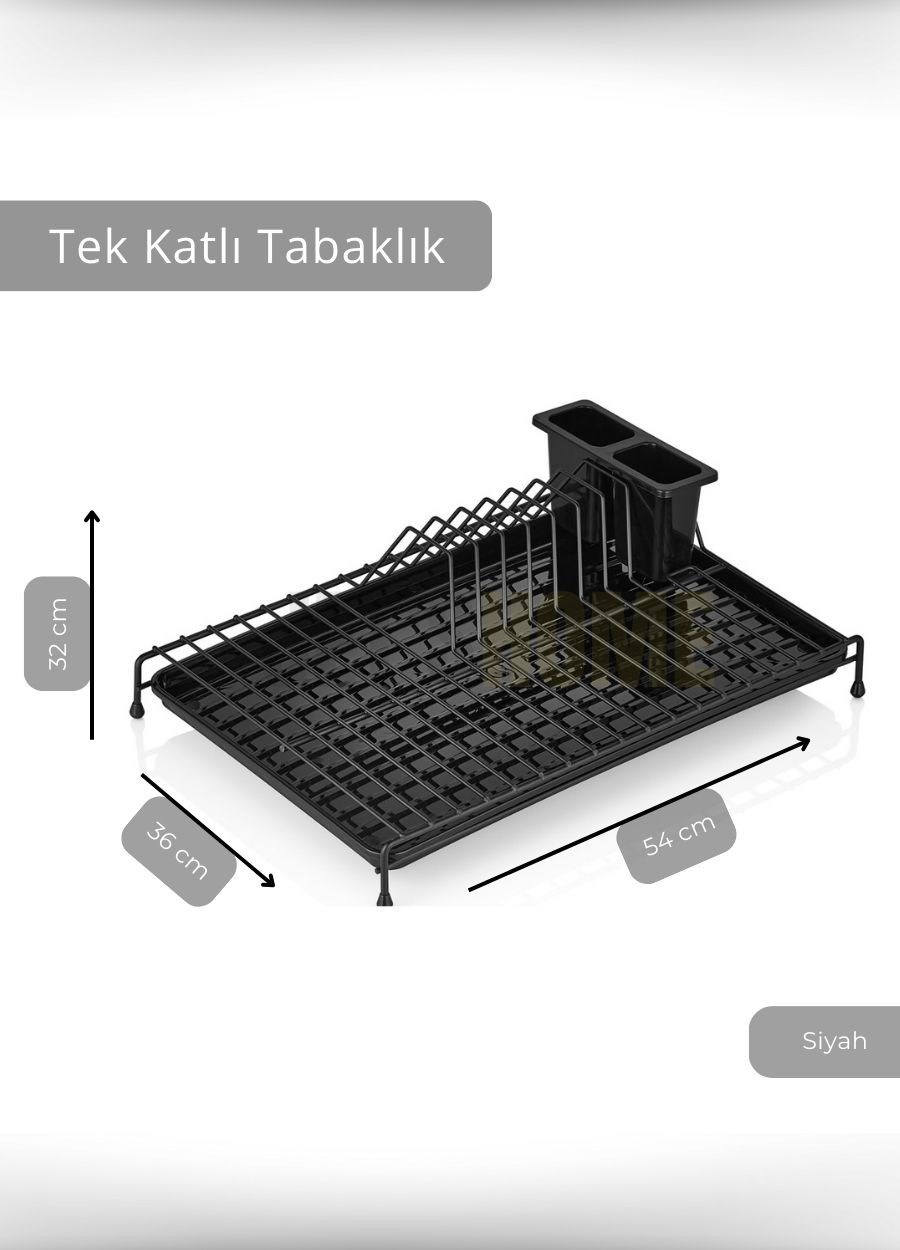 Tek Katlı Bulaşıklık Tezgah Üstü Tabaklık BPA FREE Bulaşık Sepeti Siyah