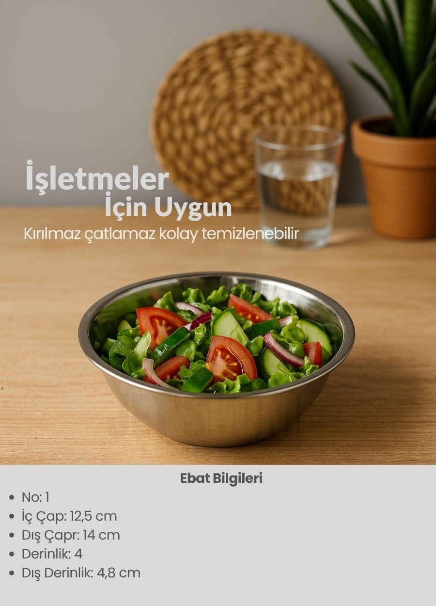 Sağlıklı Paslanmaz Çelik Kase - Dayanıklı Çok Yönlü Çorba, Salata ve Meyve Kabı 350 ml No 1