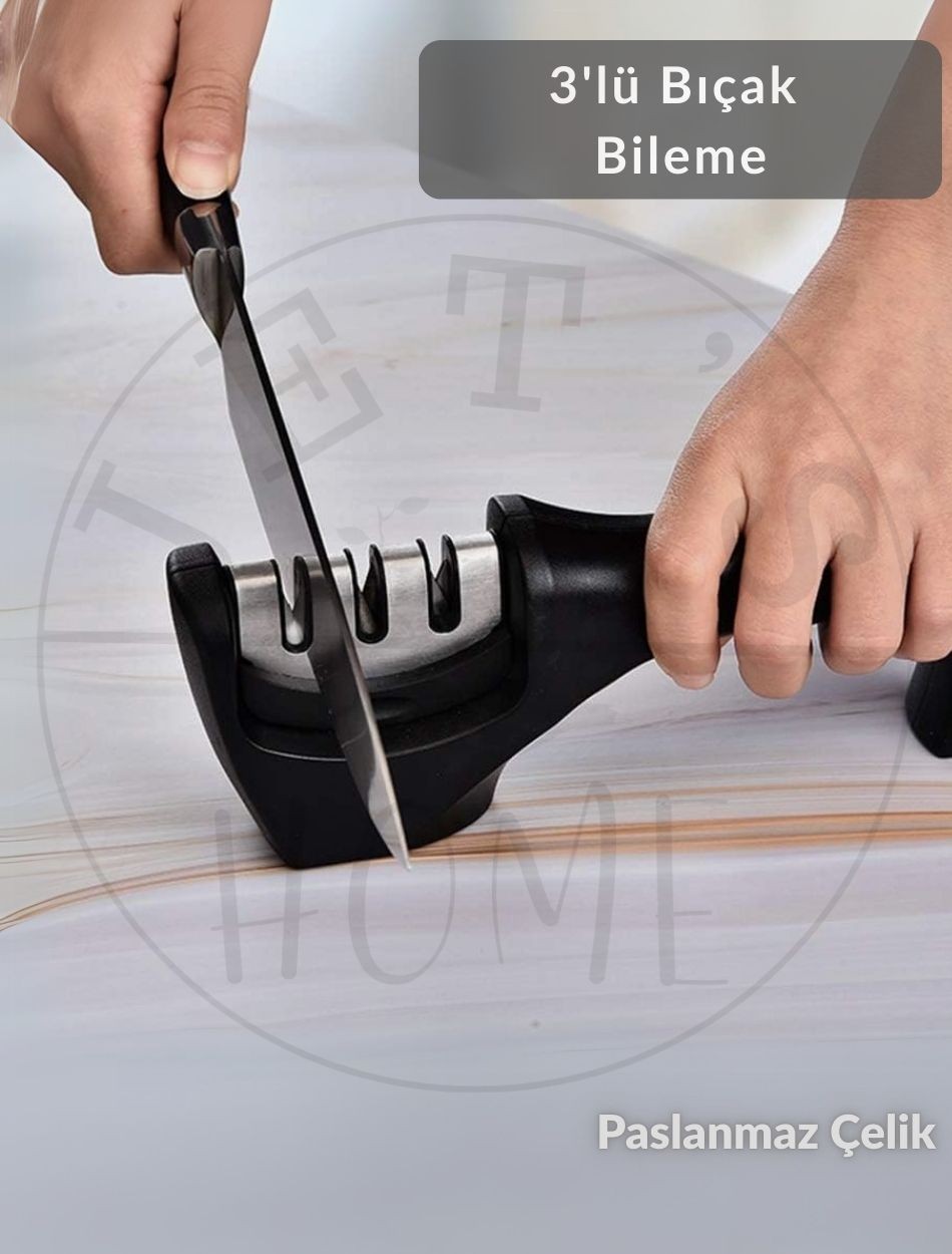 Bıçak Bileme Aleti Üç Kısımlı Et Bıçağı Bileyici Paslanmaz Çelik 20 cm