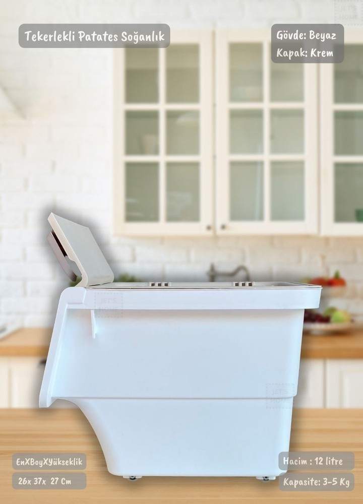 Tekerlekli Sebzelik BPA Free Soğanlık Oyuncaklık Organizer Beyaz Krem 12 Lt