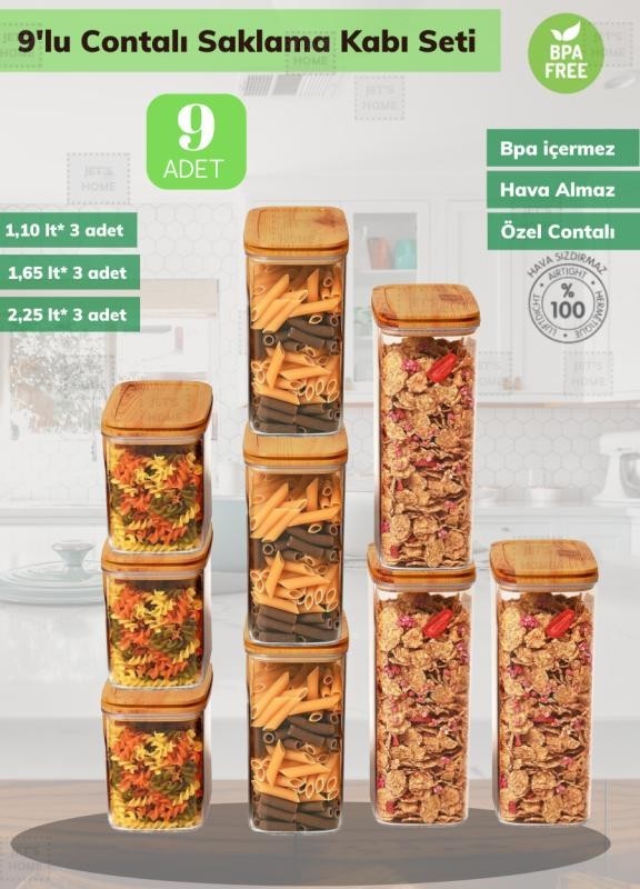 9’lu Erzak Saklama Kabı Seti BPA Free Bakliyat Kutusu