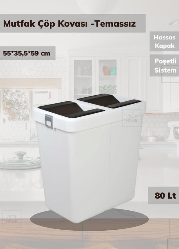Çöp Kovası Bas Çek Mutfak Banyo Çöp Kutusu Antrasit 80 Litre