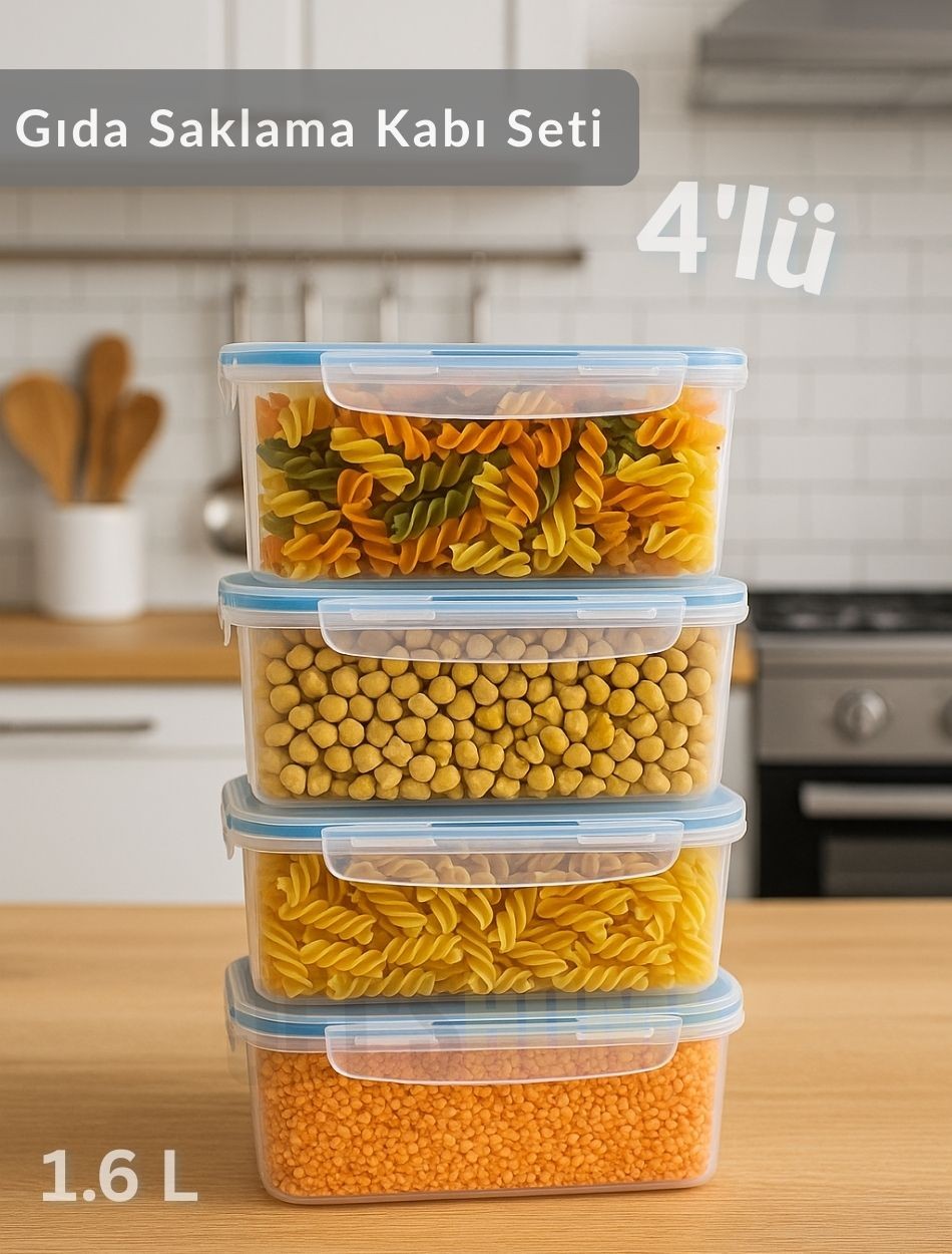 4'lü Vakumlu Saklama Kabı Seti Hava Almaz BPA Free Kilitlenebilir Gıda Erzak Kabı 1,6 L