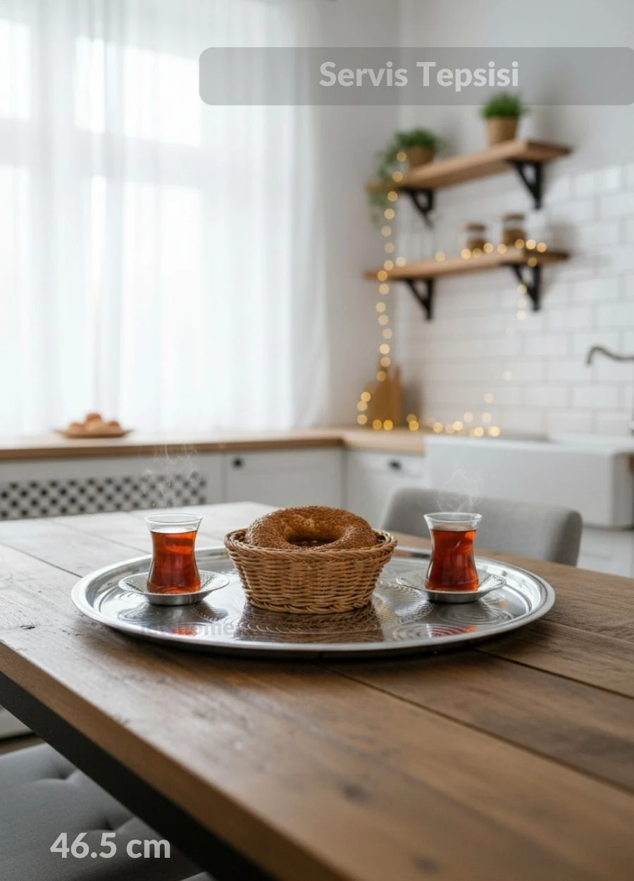 46,5 cm Paslanmaz Çelik Geleneksel Yemek Sunum Çay Kahve Servis Tepsisi Sini No:50