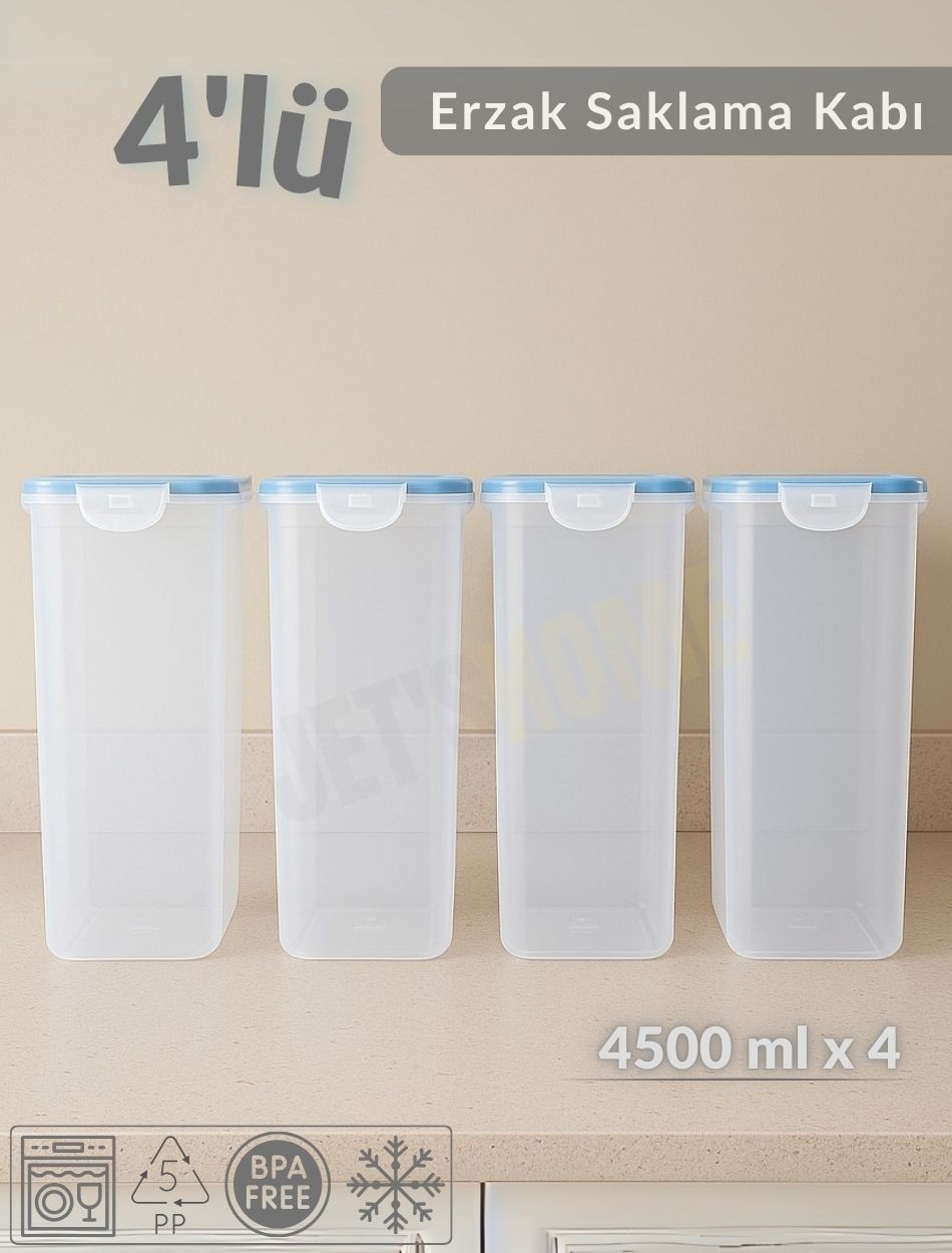 4'Lü Erzak Kabı Seti Kilitlenebilir Saklama Kabı Hava Almaz Bakliyat Kabı Bpa Free
