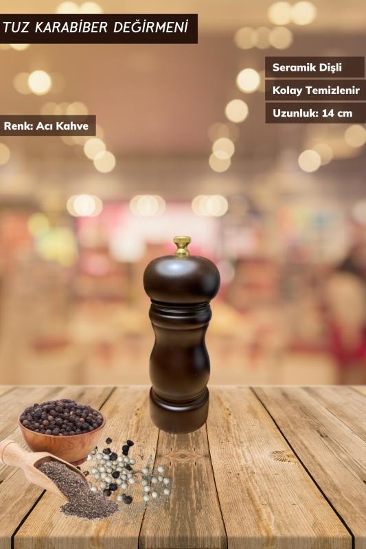 Karabiber Değirmeni Ahşap Tuz Değirmeni Seramik Bıçaklı 14 cm