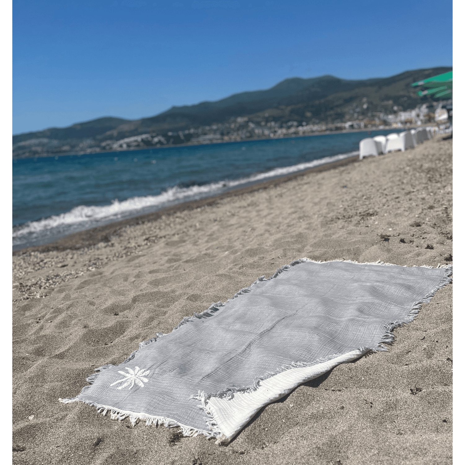 Palmiye Nakışlı Müslin Peştemal - Gri