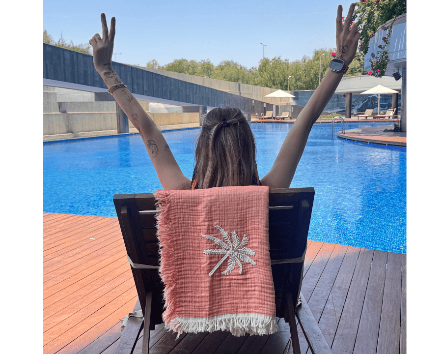 Palmiye Nakışlı Müslin Peştemal - Somon