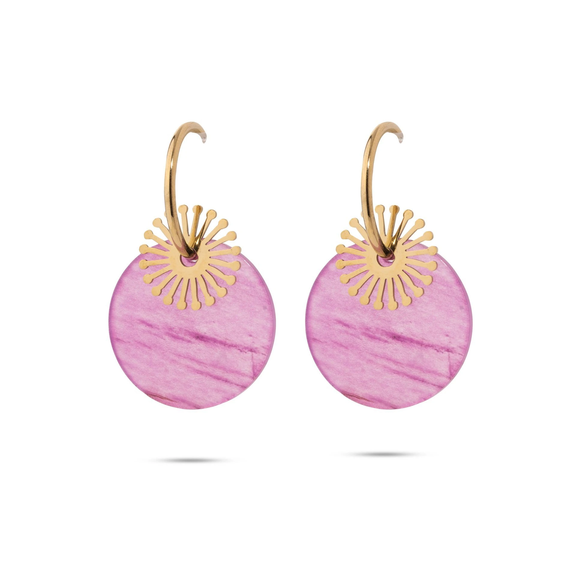 Maki Pembe Doğal Taşlı Altın Kaplama Çelik Kadın Küpe