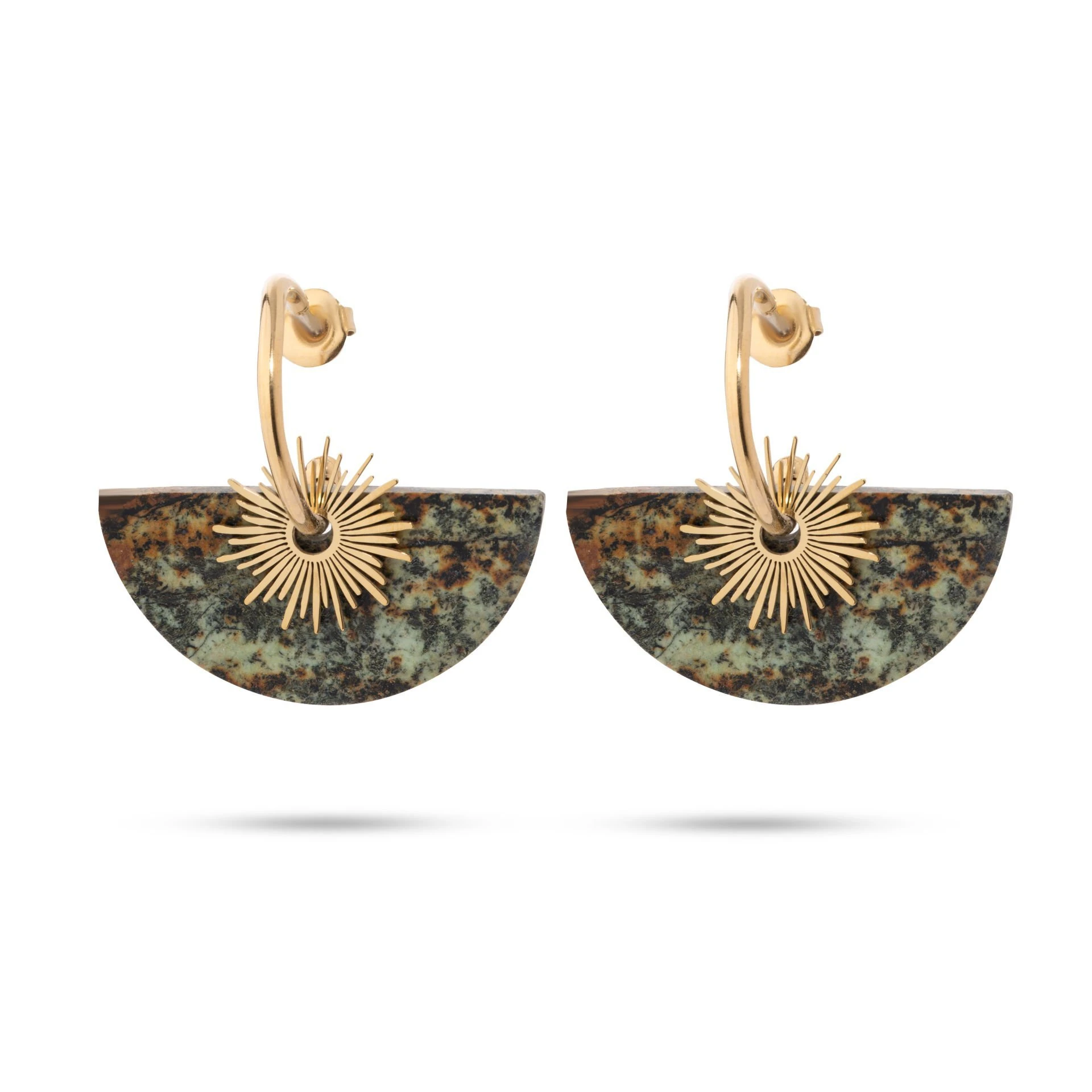 Jiji Gold Renkli Doğal Taşlı Altın Kaplama Çelik Kadın Küpe