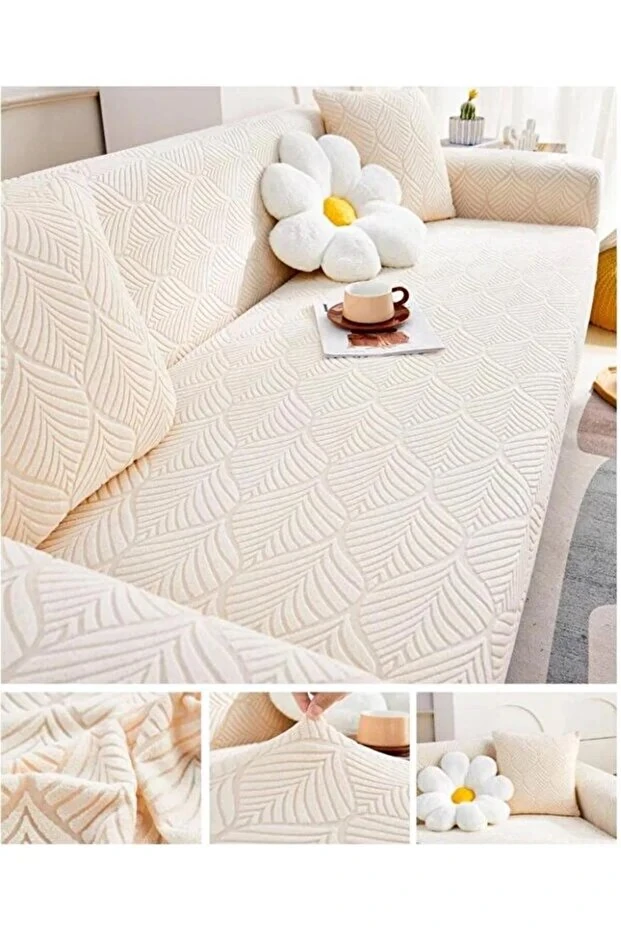 Koltuk kılıfı Takımı | Kanepe Örtüsü | Lastikli Koltuk Örtüsü - Krem