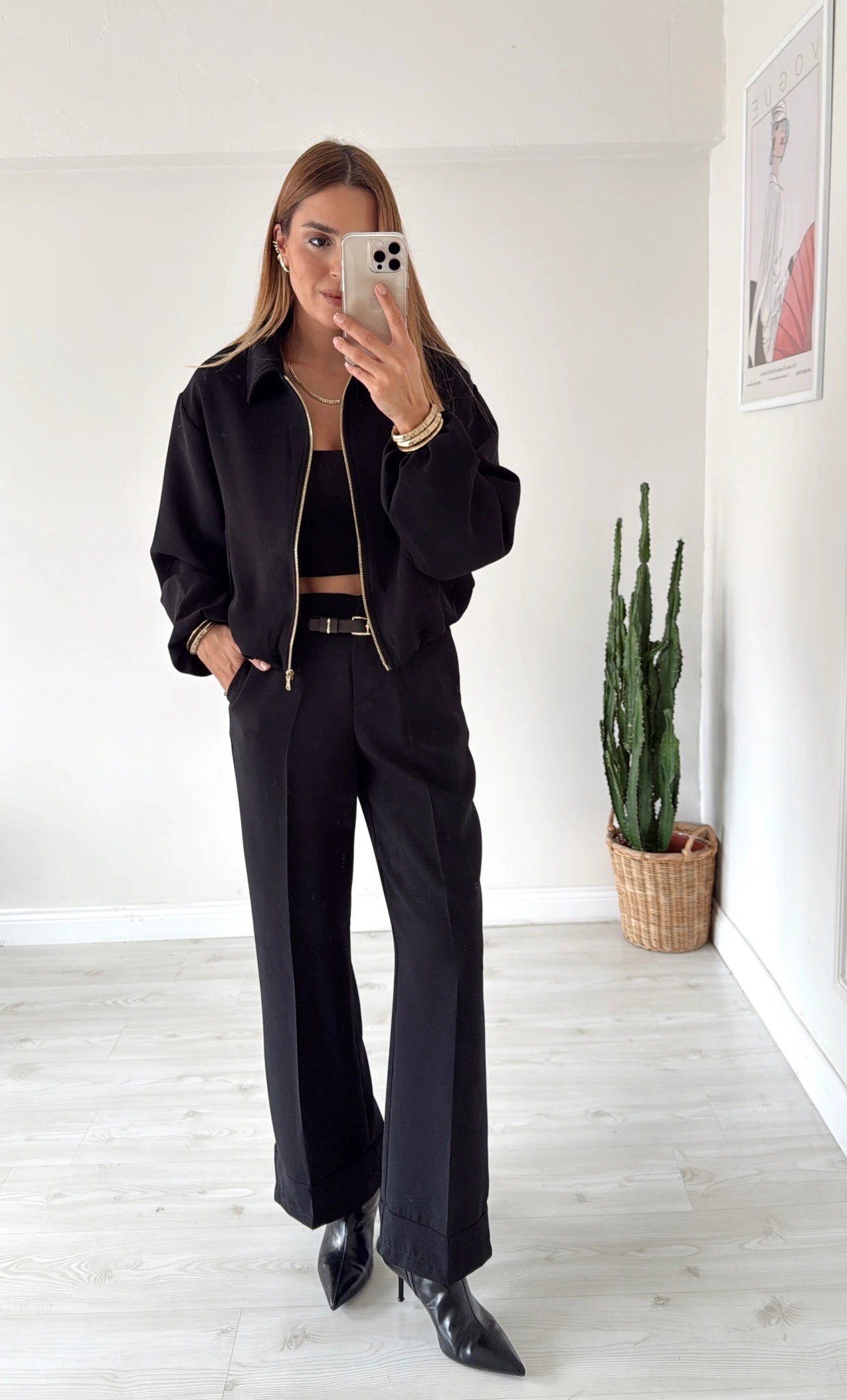 Bomber Ceket Kemerli Pantolon Takım Siyah