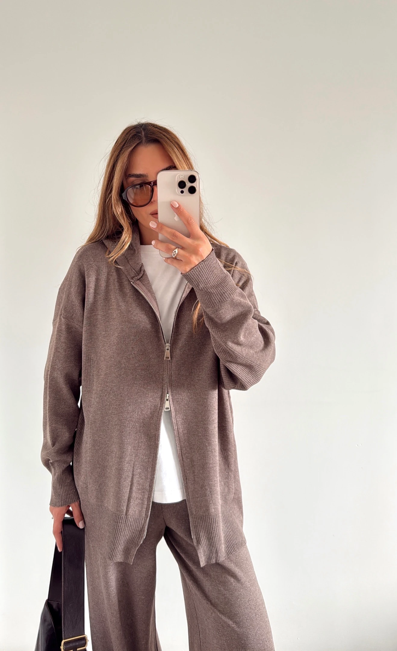 Çift Fermuarlı Triko Takım Vizon