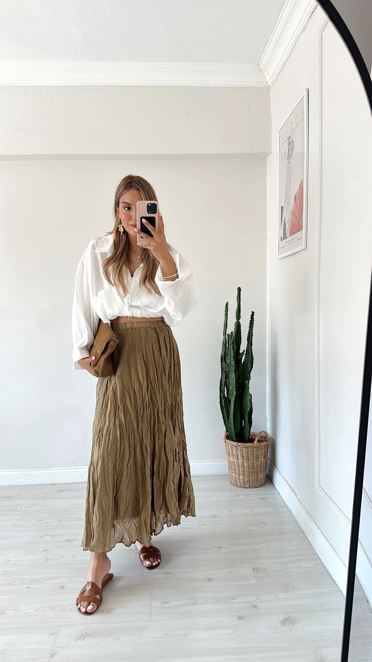 Kırışık Kumaş Etek Olive