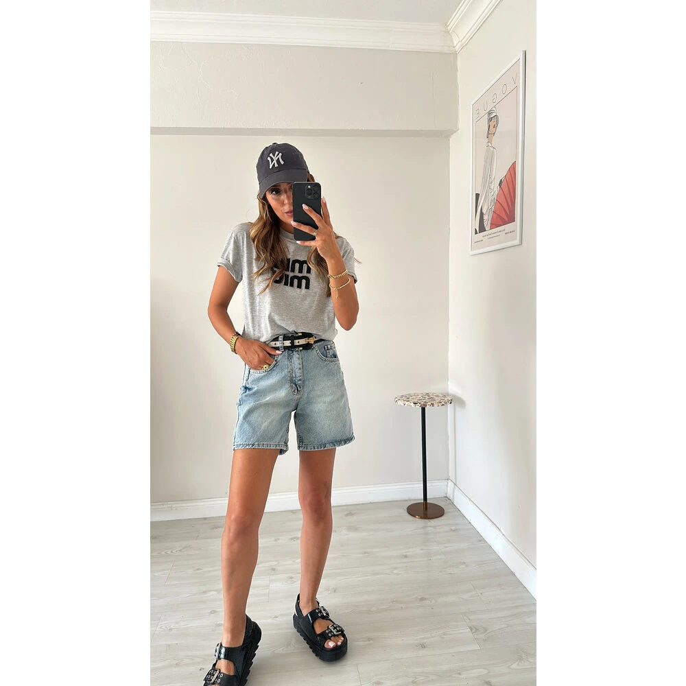 Yıkamalı Jean Şort Açık Mavi