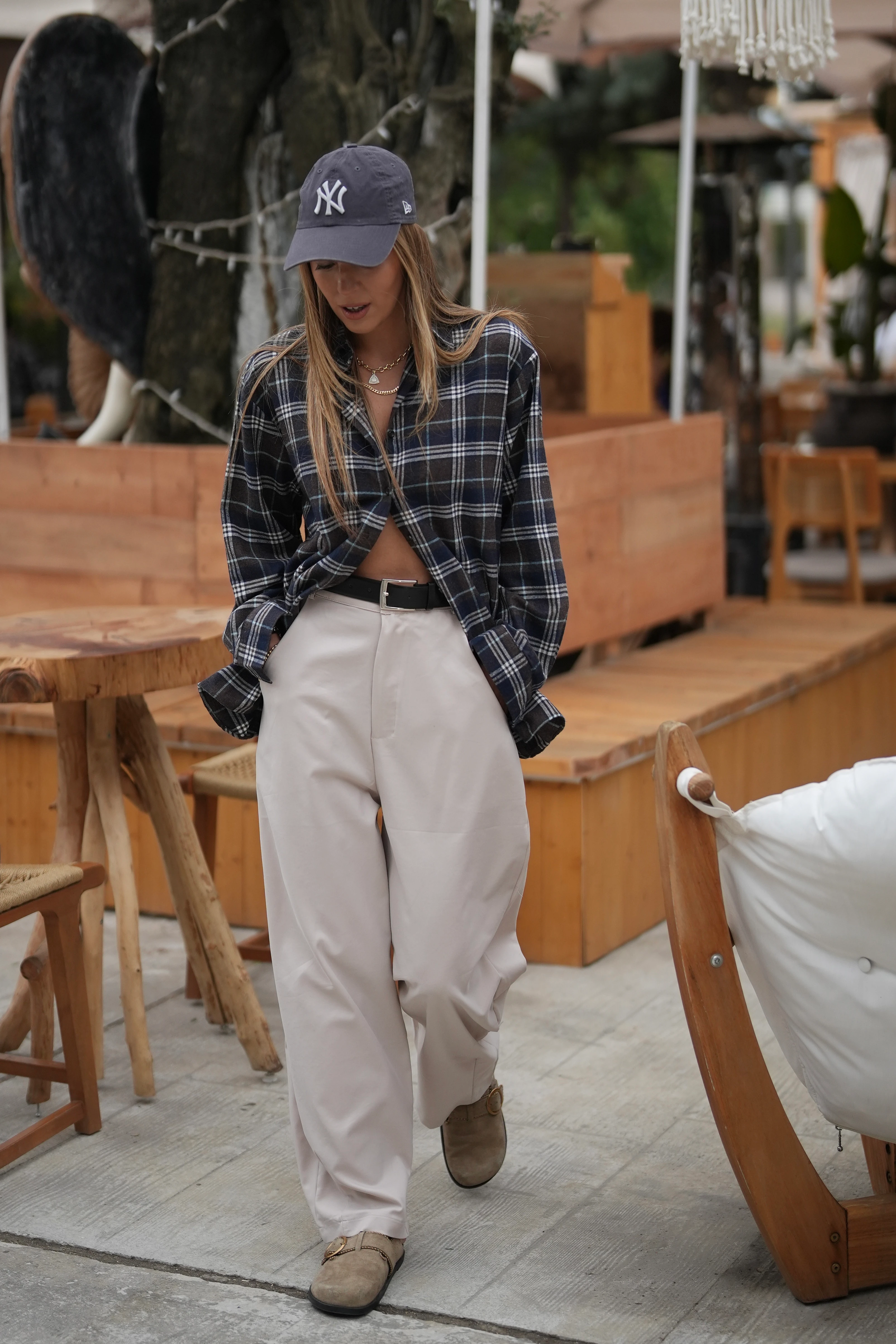 Kemerli Bol Pantolon Taş