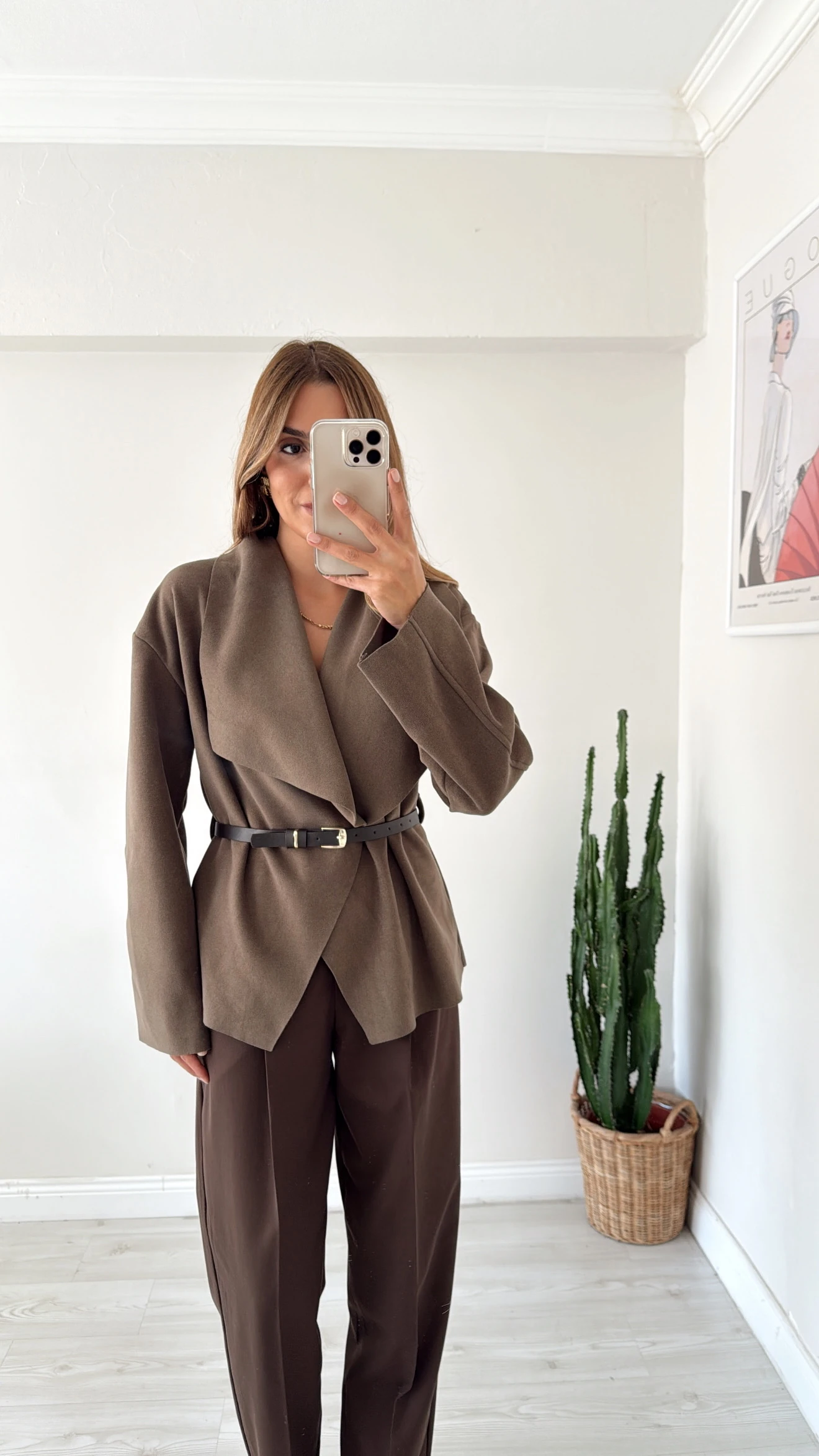 Şal Yaka Kemerli  Ceket Haki