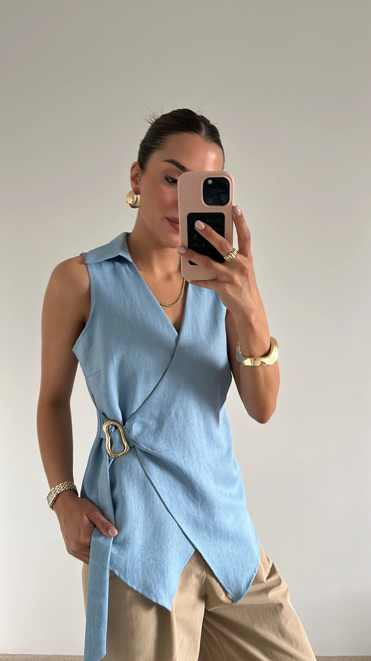 Kruvaze Bluz Açık Mavi