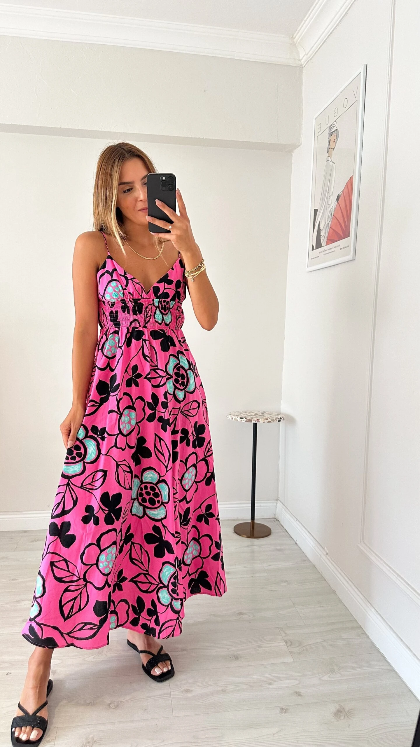 Desenli Renkli Poplin Elbise