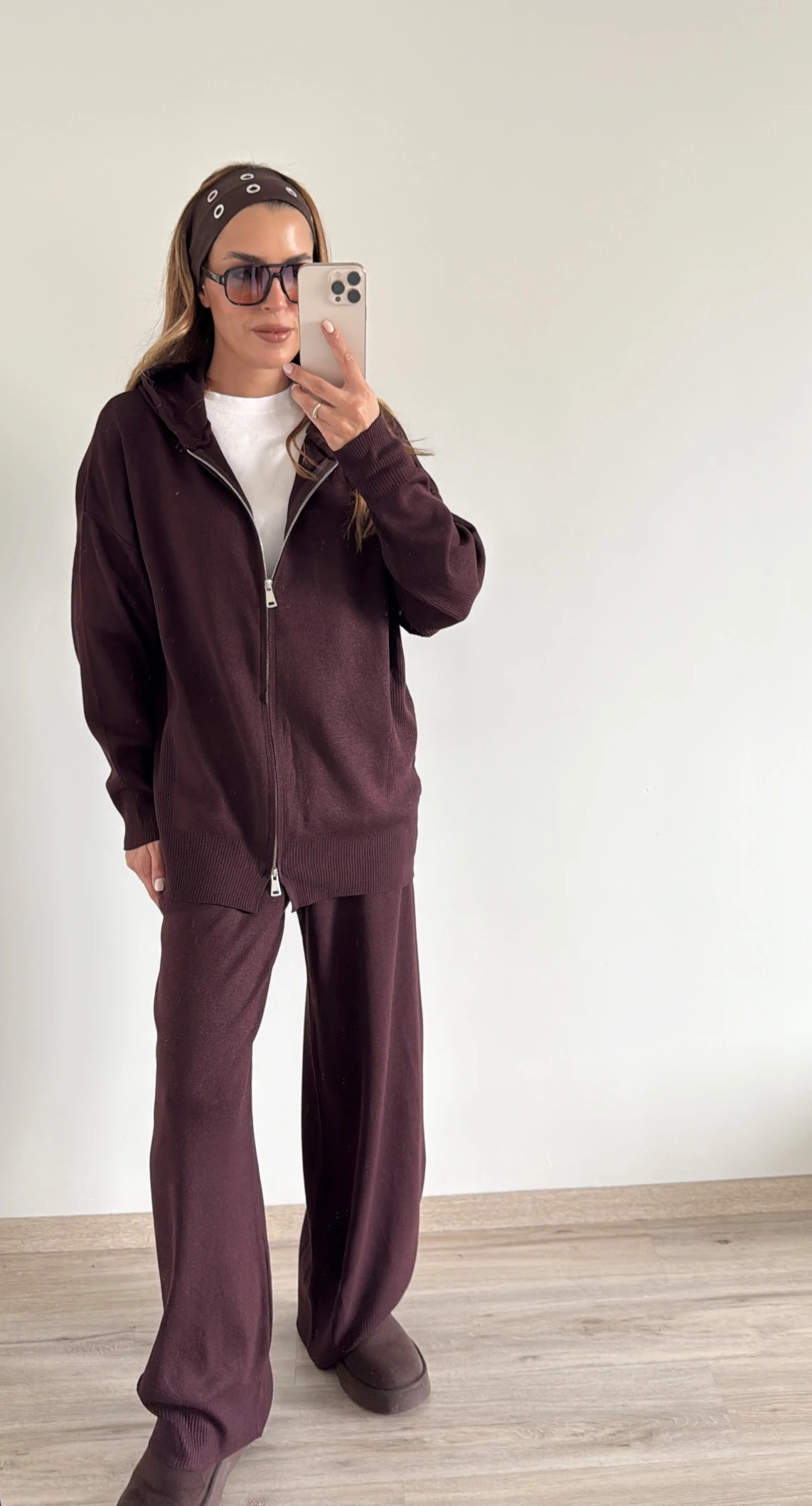 Çift Fermuarlı Triko Takım Koyu Mürdüm