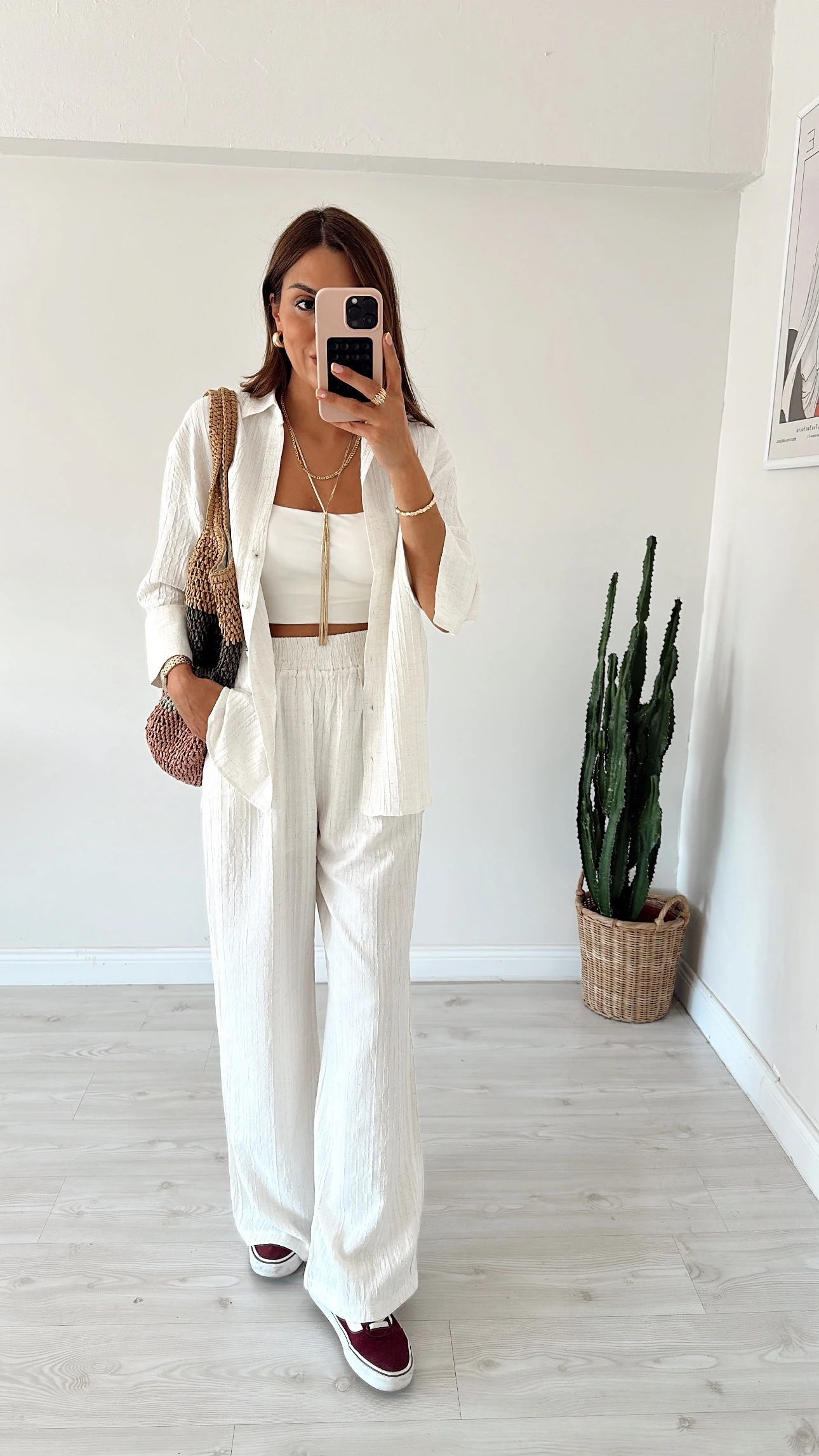 Dokulu Kumaş Takım Ekru