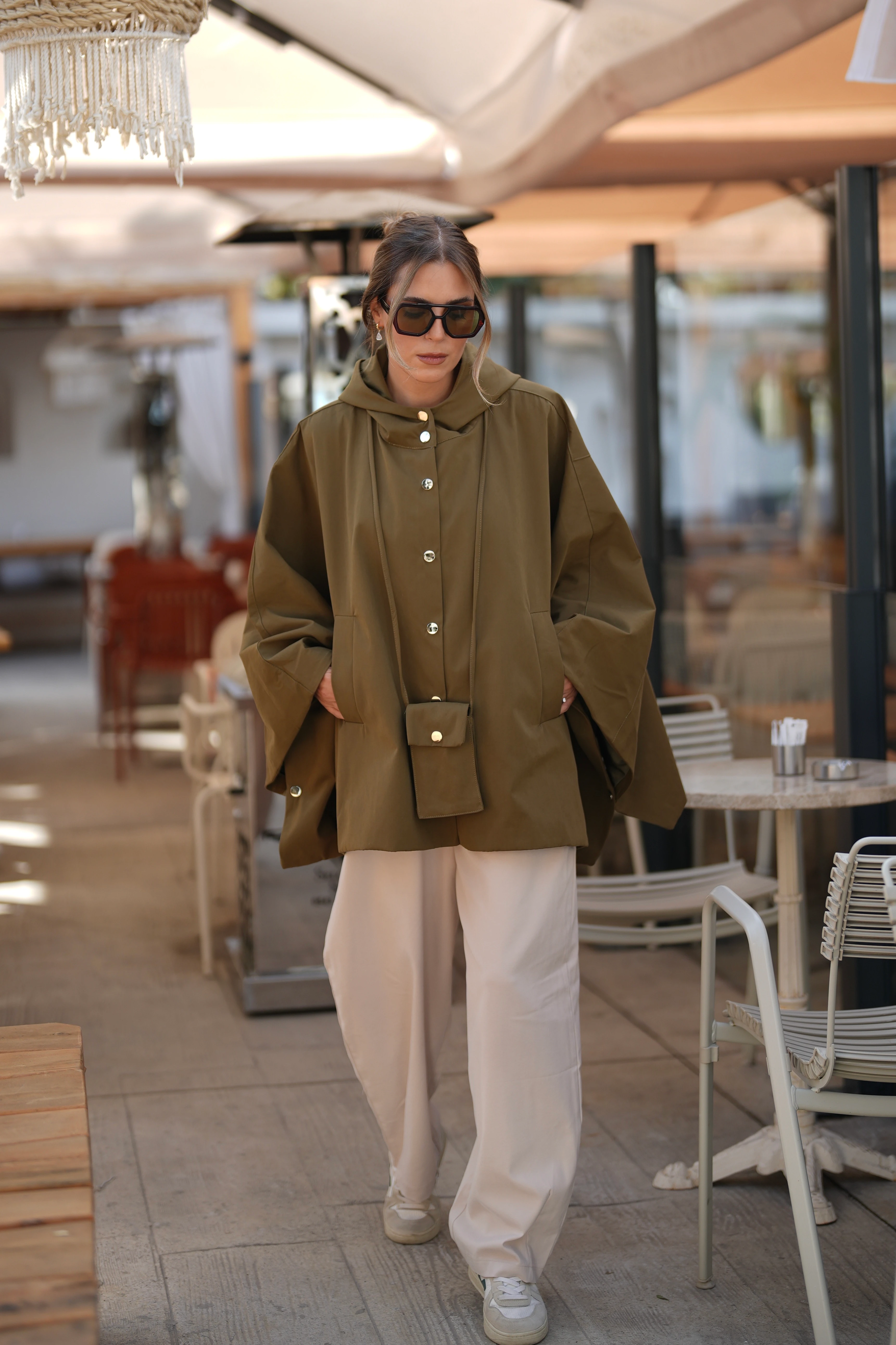 Çanta Aksesuarlı  Panço Haki