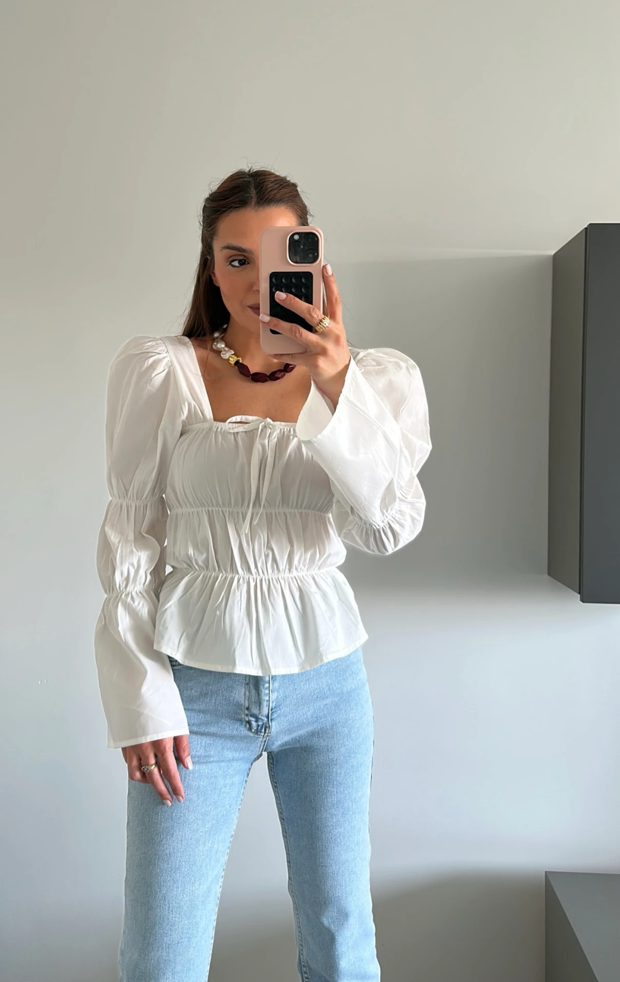 Büzgülü Bluz Beyaz