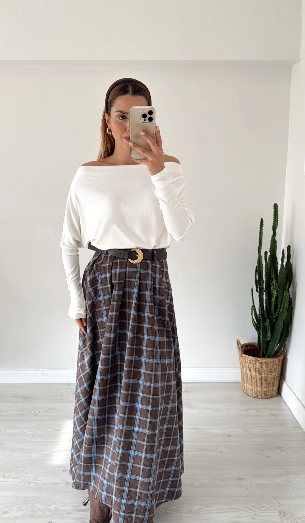 Ekoseli Kemerli Maxi Etek 