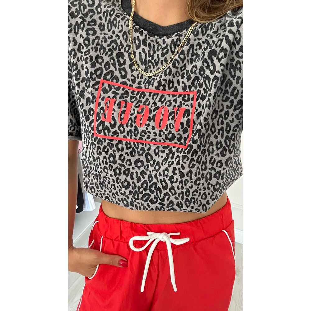 Yıkamalı Leopar T-Shirt