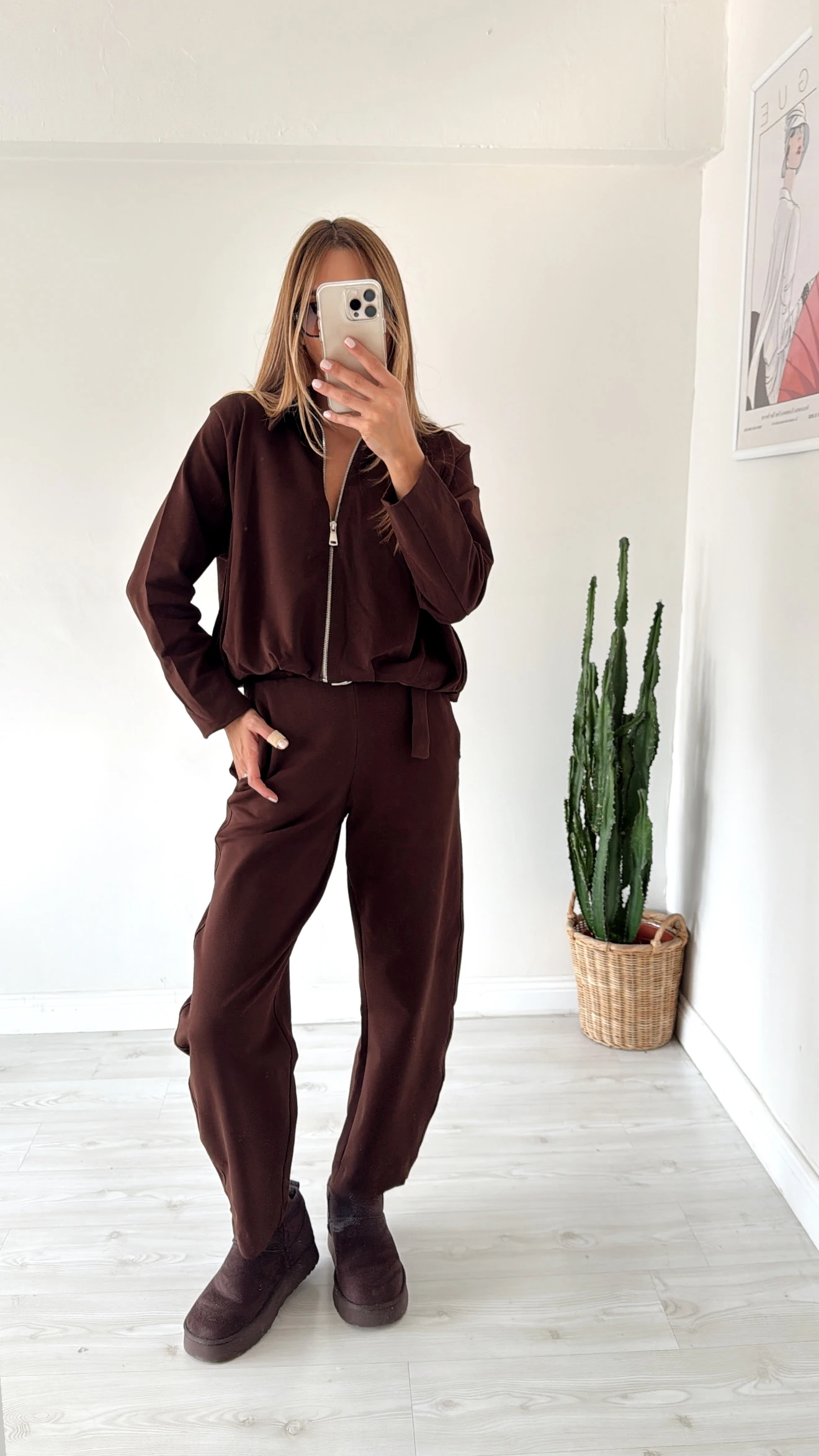 Kemerli Pantolon 2 İplik Takım Kahve