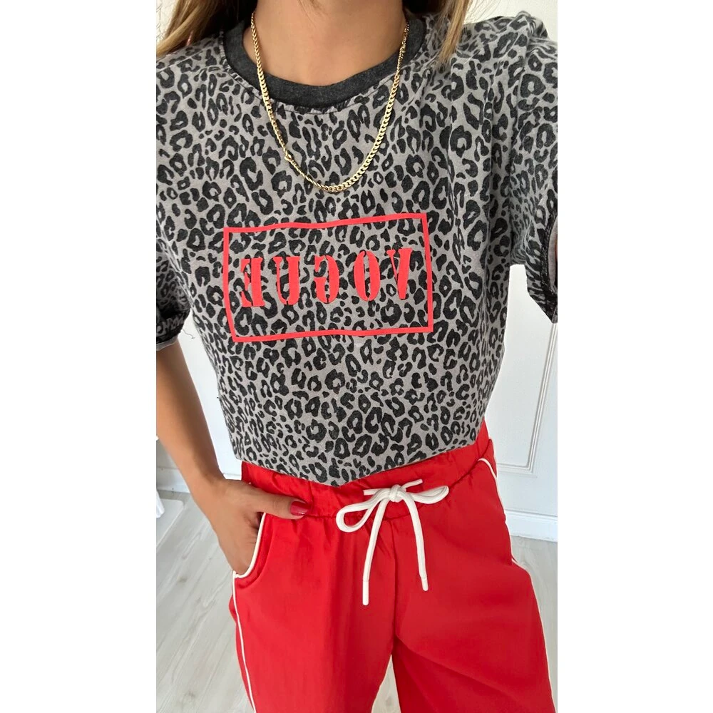 Yıkamalı Leopar T-Shirt