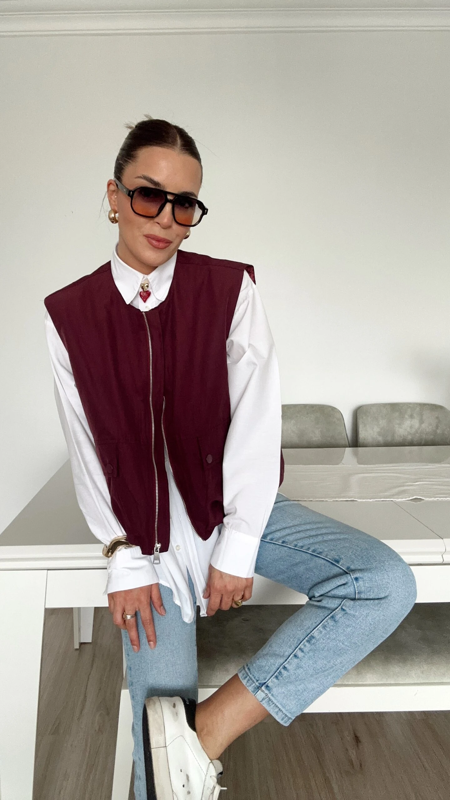 Fermuarlı Balon Yelek Bordo