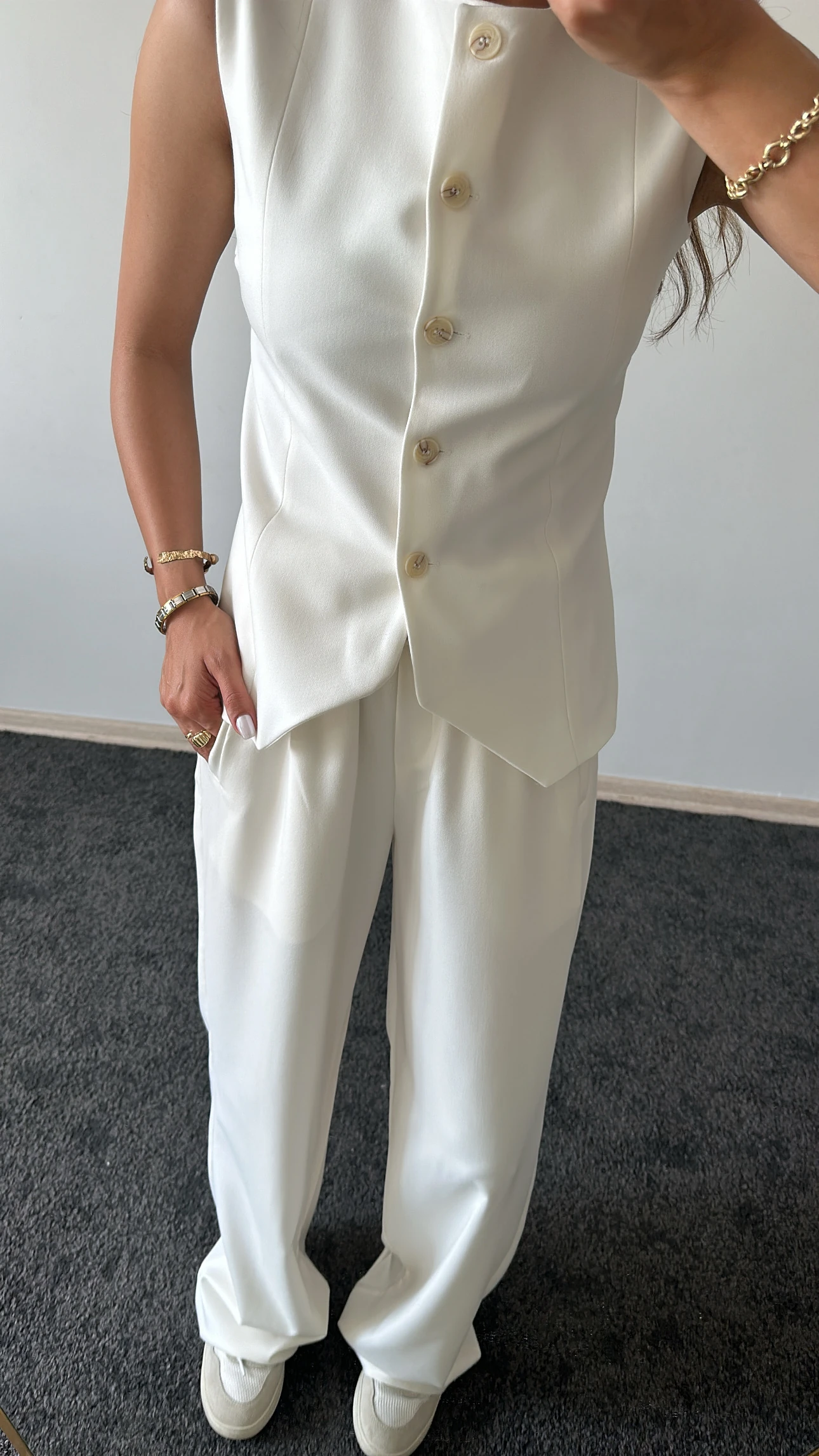 Beli Lastikli Pantolon Ekru