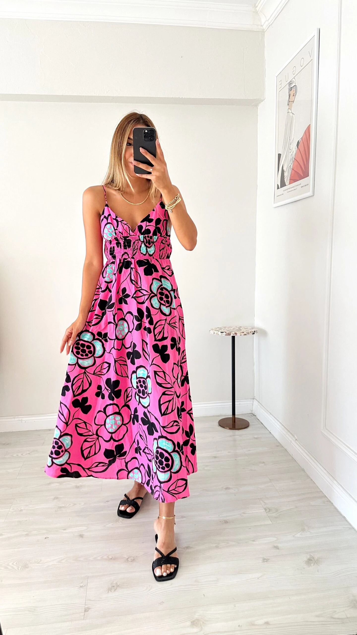 Desenli Renkli Poplin Elbise