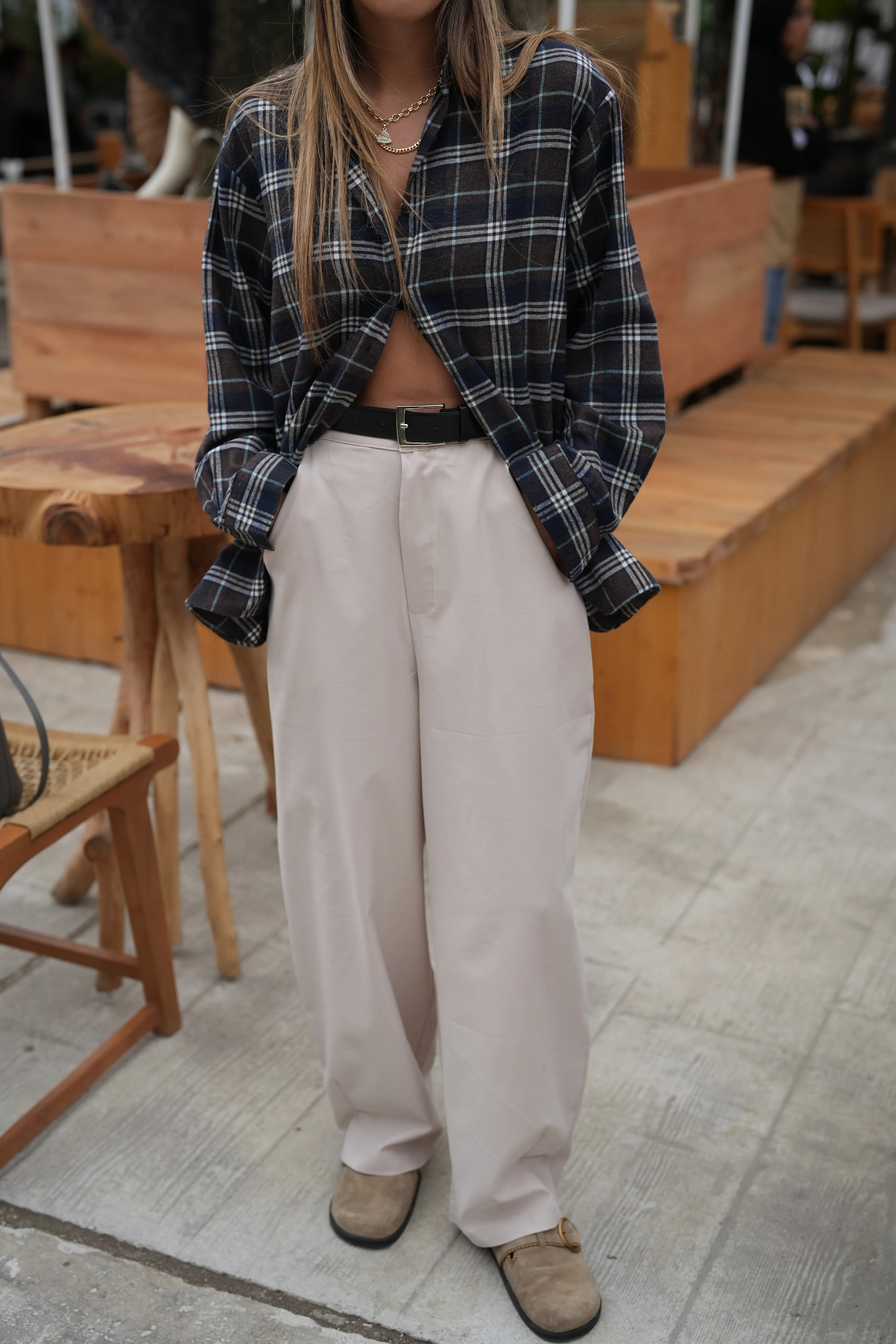 Kemerli Bol Pantolon Taş