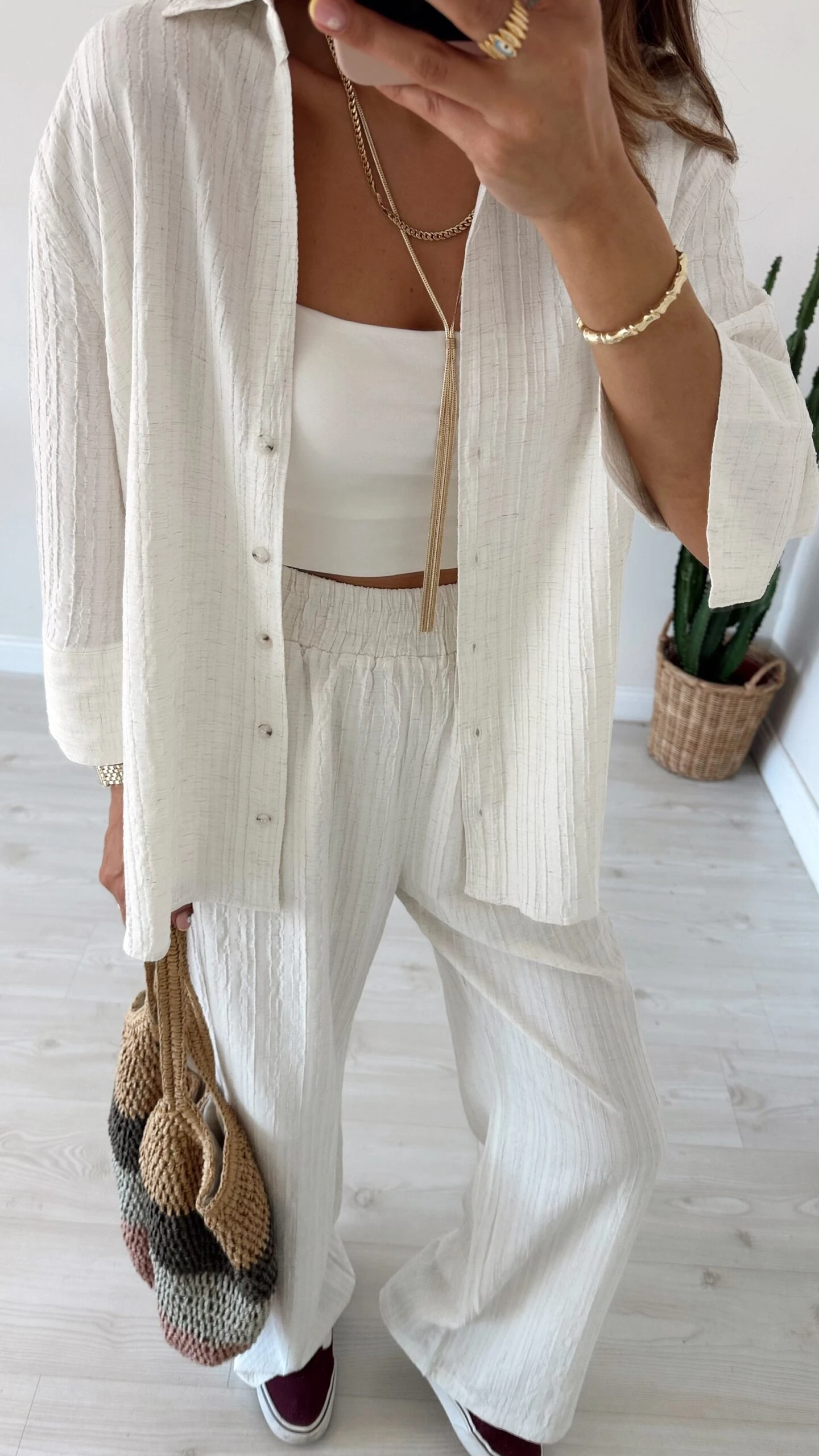 Dokulu Kumaş Takım Ekru