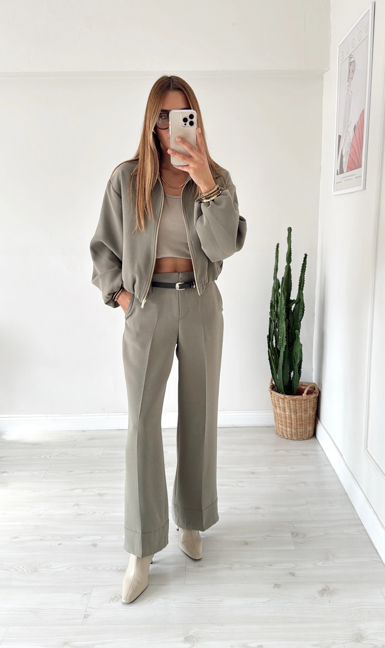 Bomber Ceket Kemerli Pantolon Takım Haki