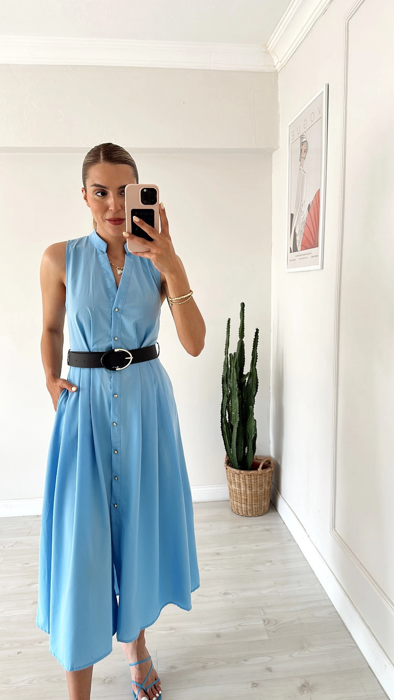 Kolsuz Gömlek Elbise Mavi