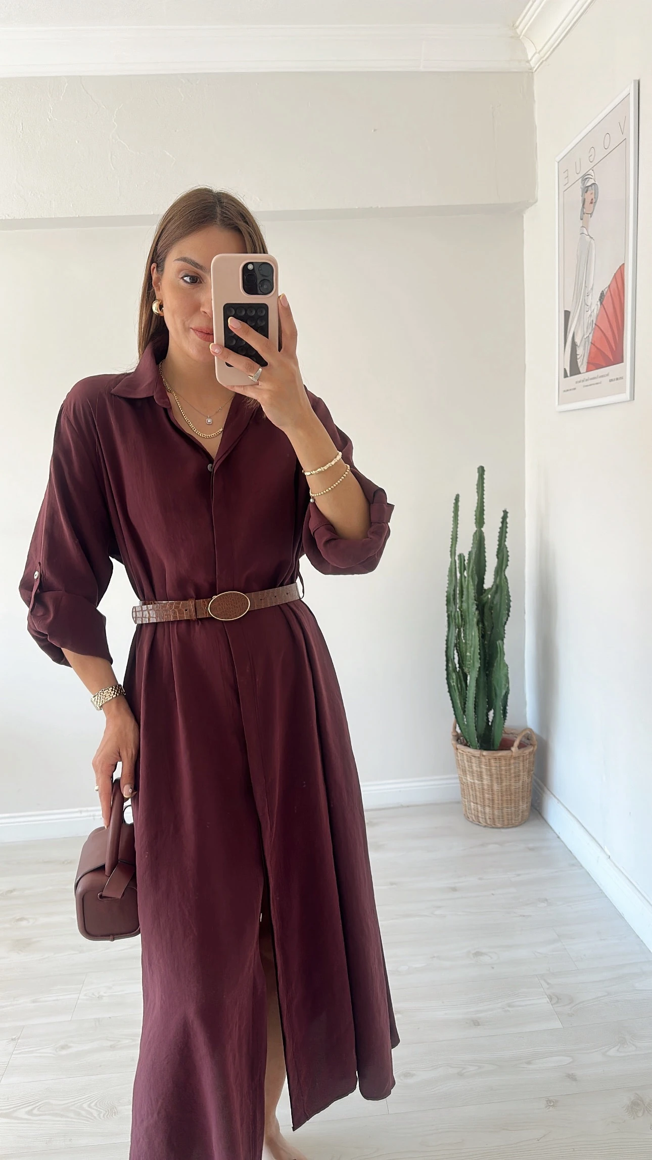 Gömlek Elbise Mürdüm