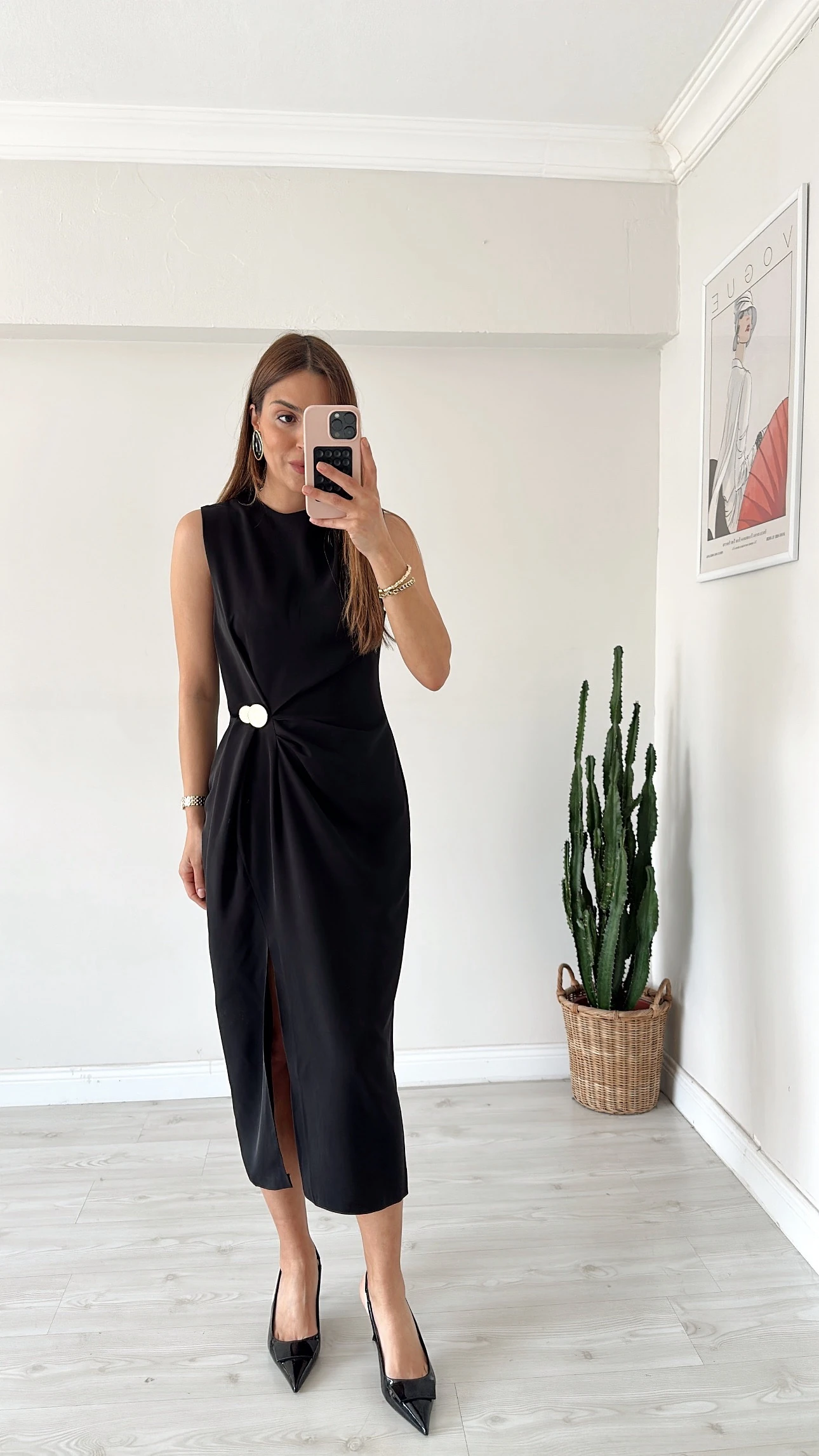 Tensel Yırtmaçlı Elbise Siyah