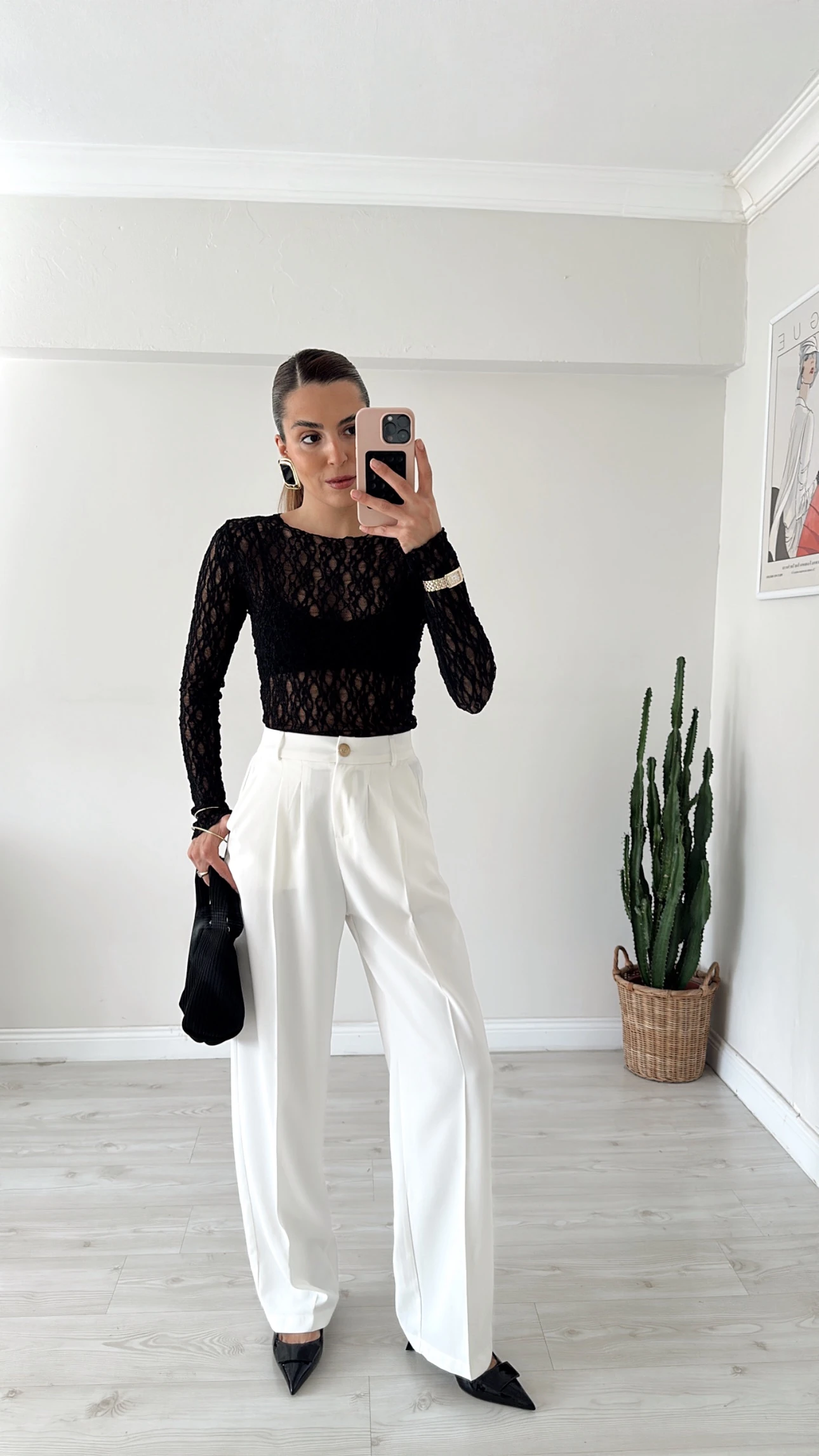 Gold Düğmeli Palazzo Beyaz