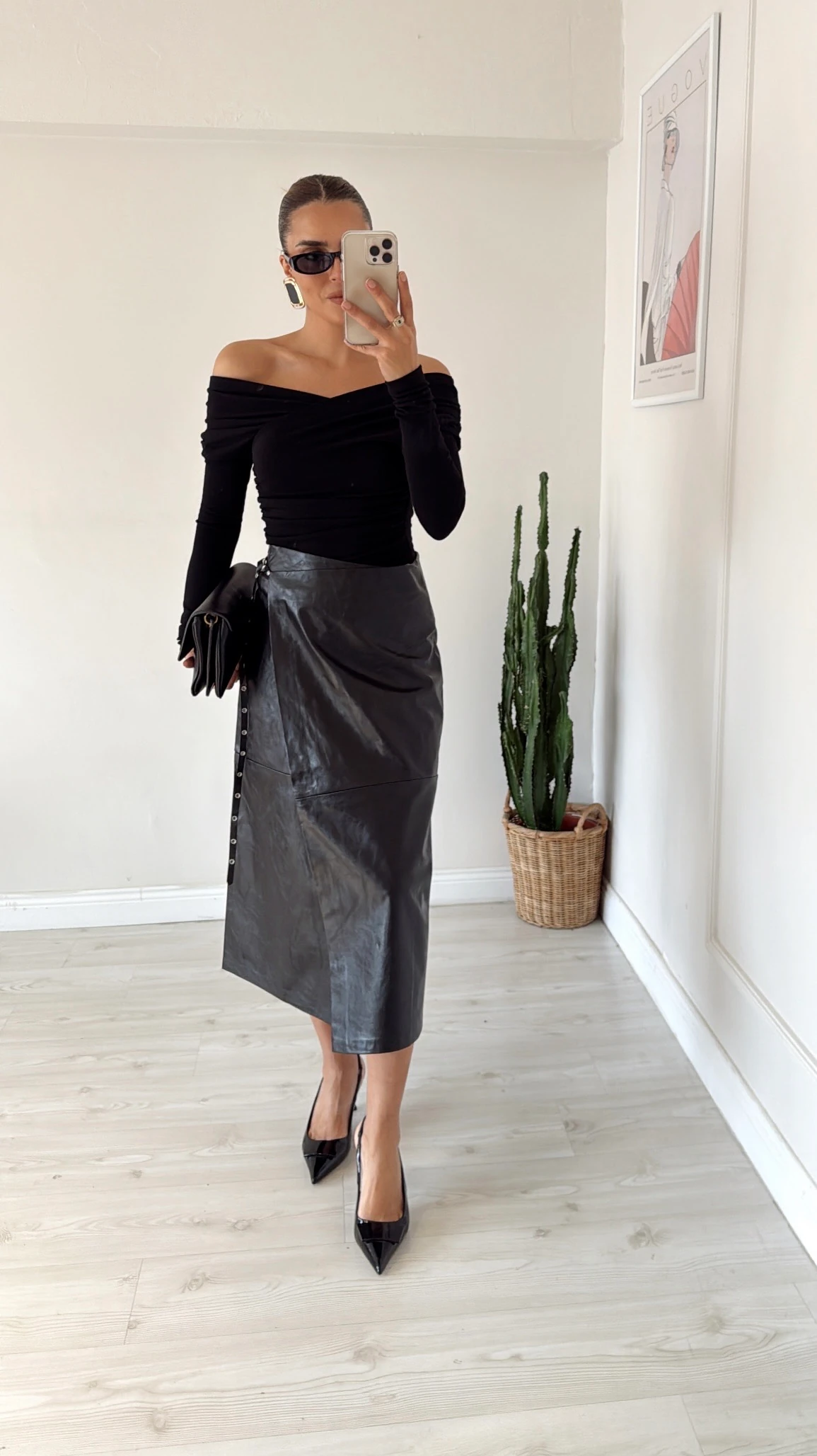 Kruvaze Deri Etek Siyah