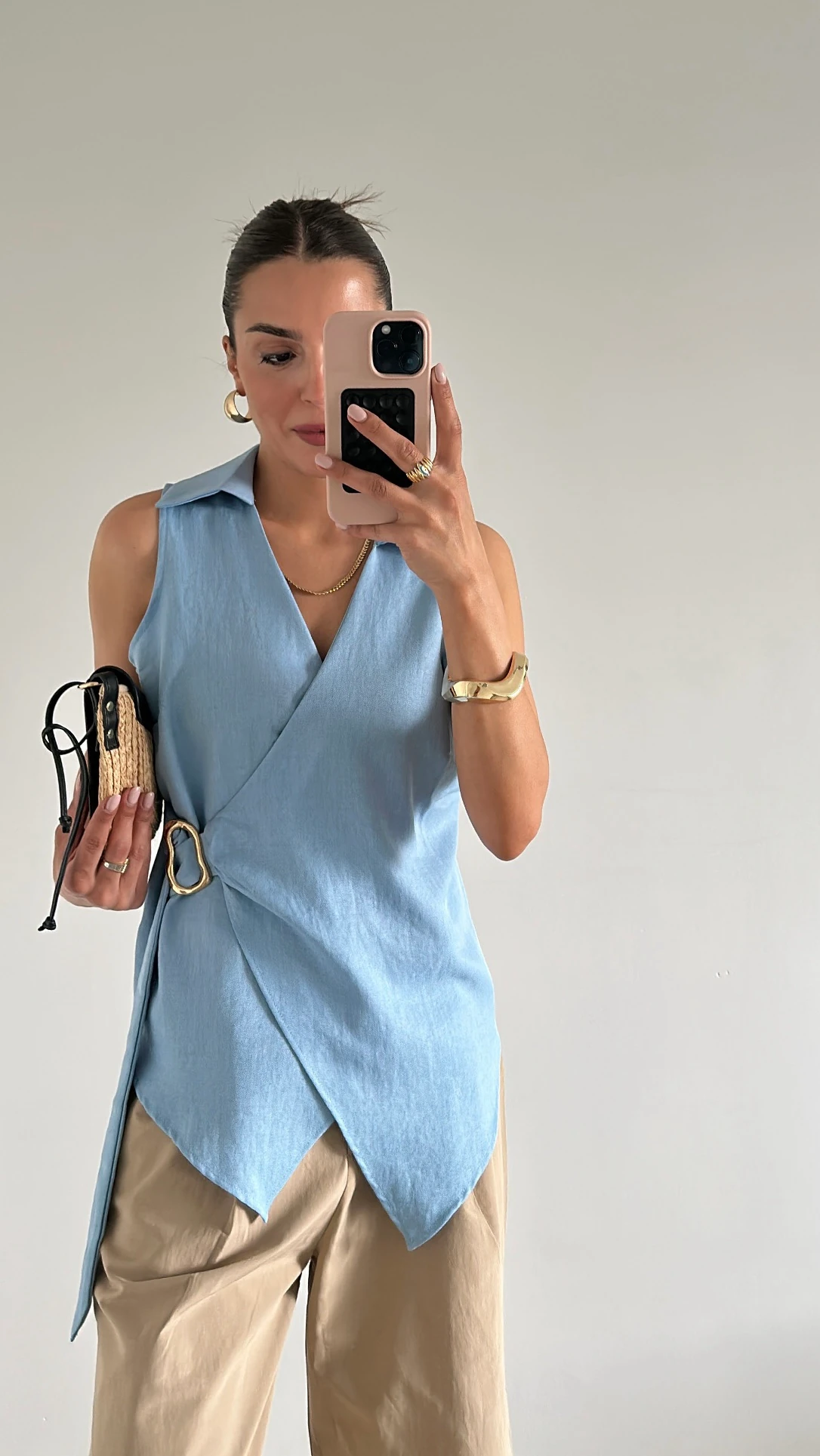 Kruvaze Bluz Açık Mavi