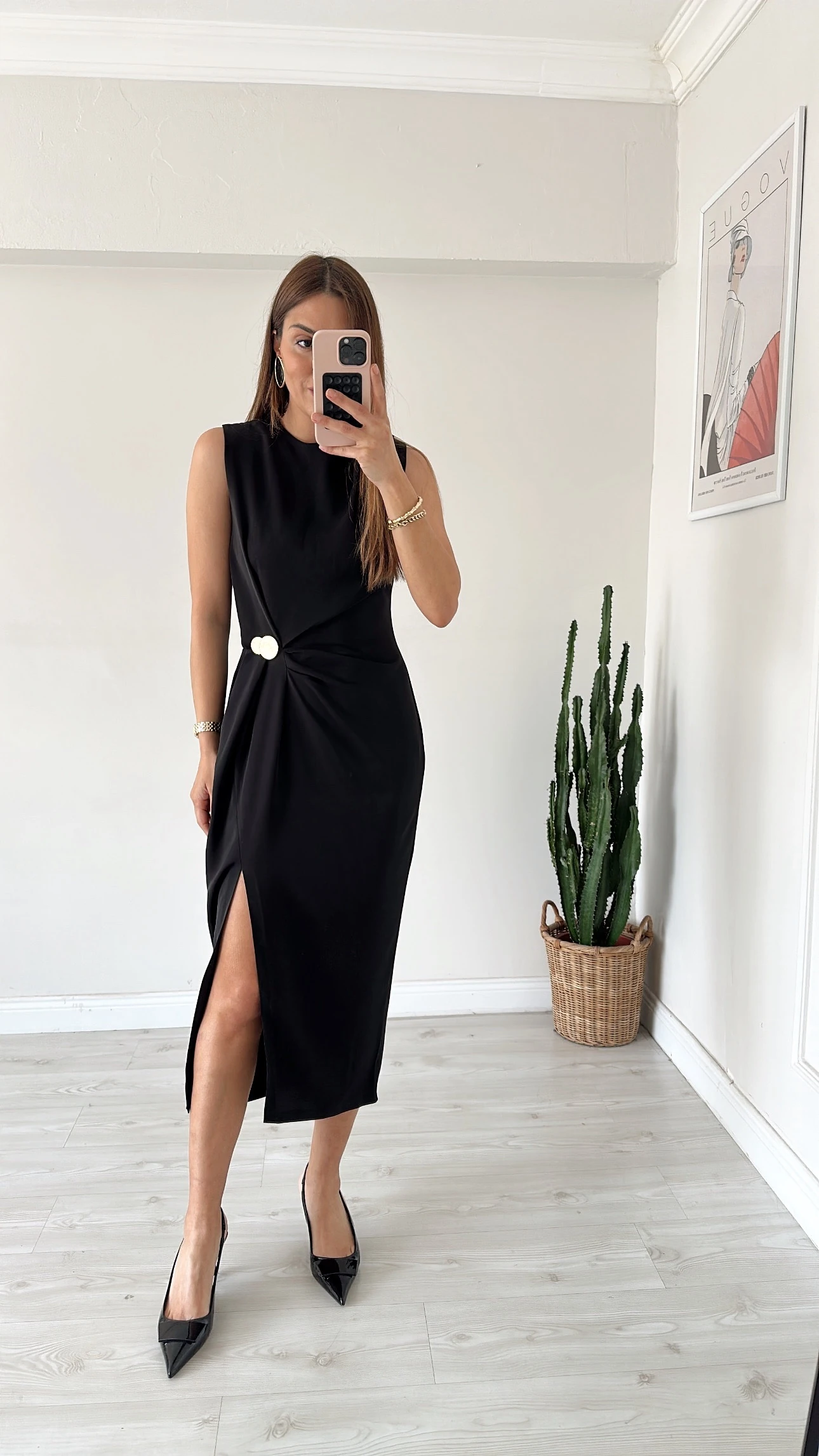 Tensel Yırtmaçlı Elbise Siyah