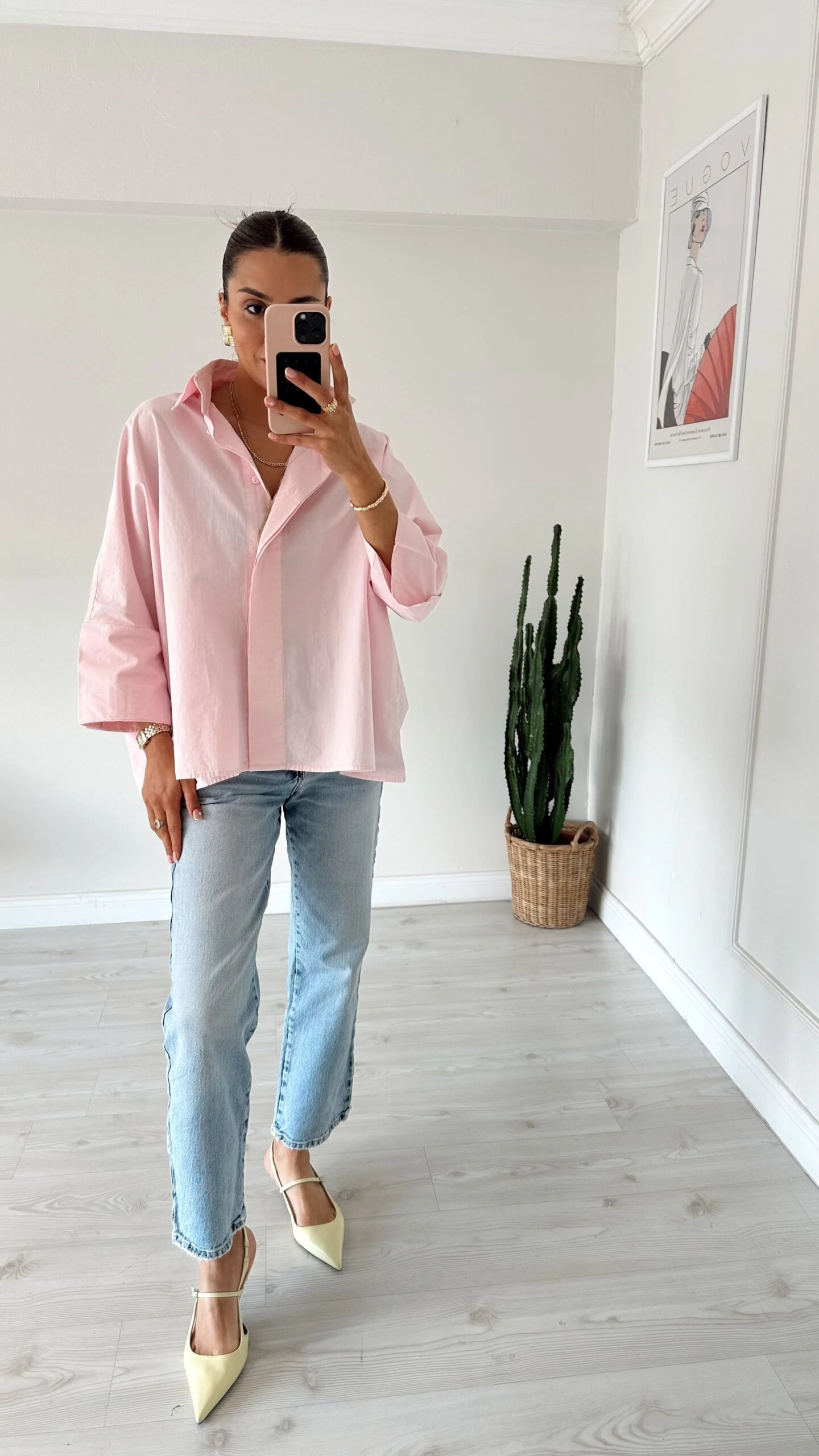 Oversıze Kalın Manşetli Gömlek Açık Pembe