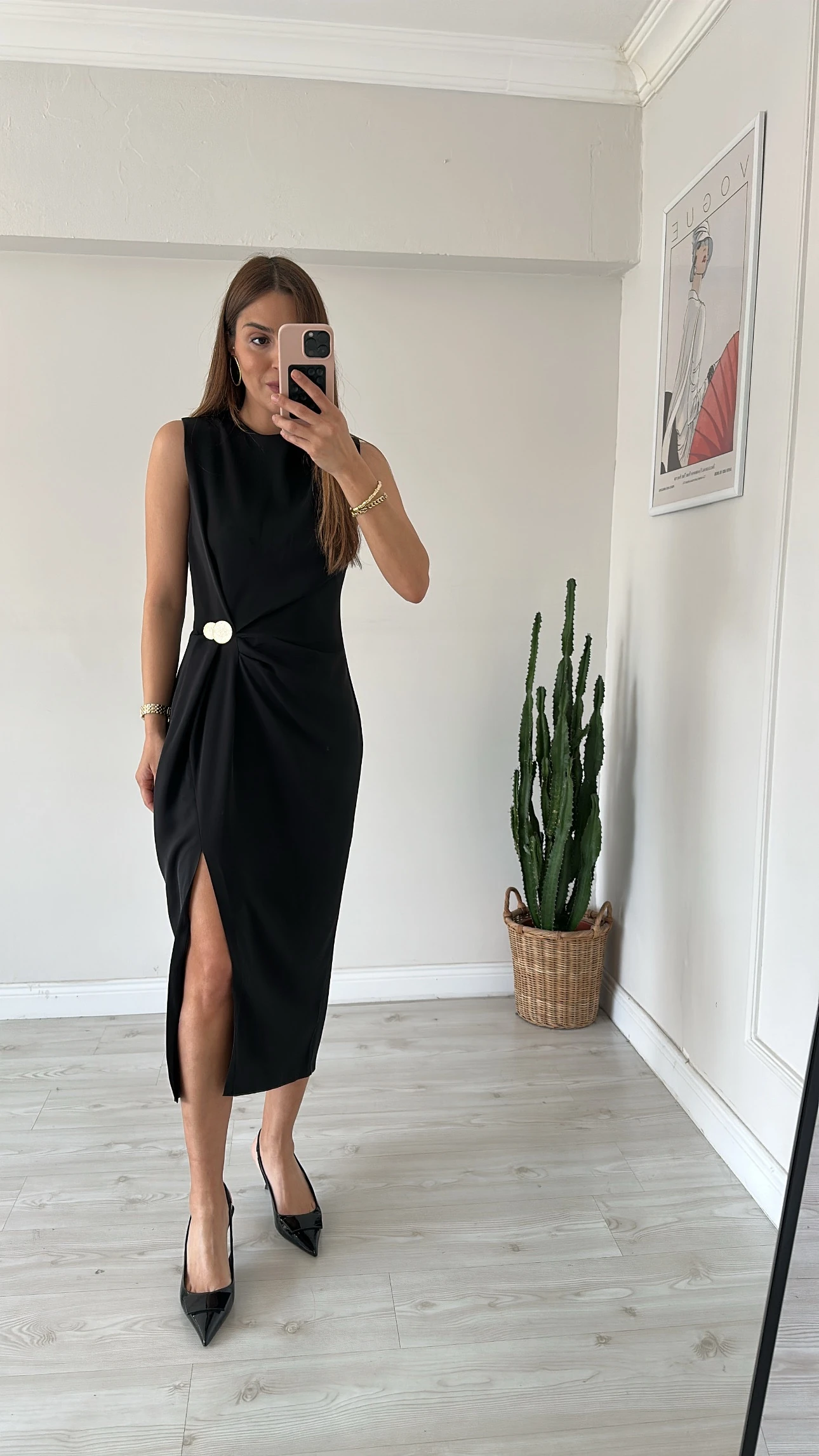 Tensel Yırtmaçlı Elbise Siyah