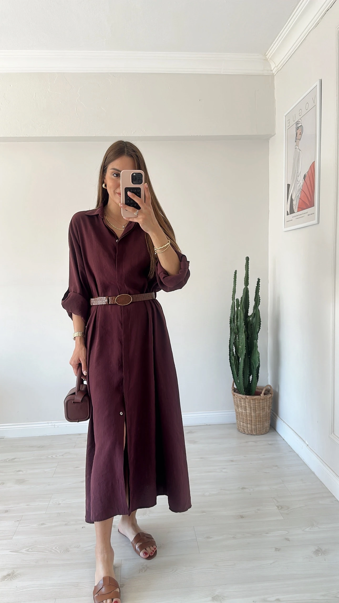 Gömlek Elbise Mürdüm