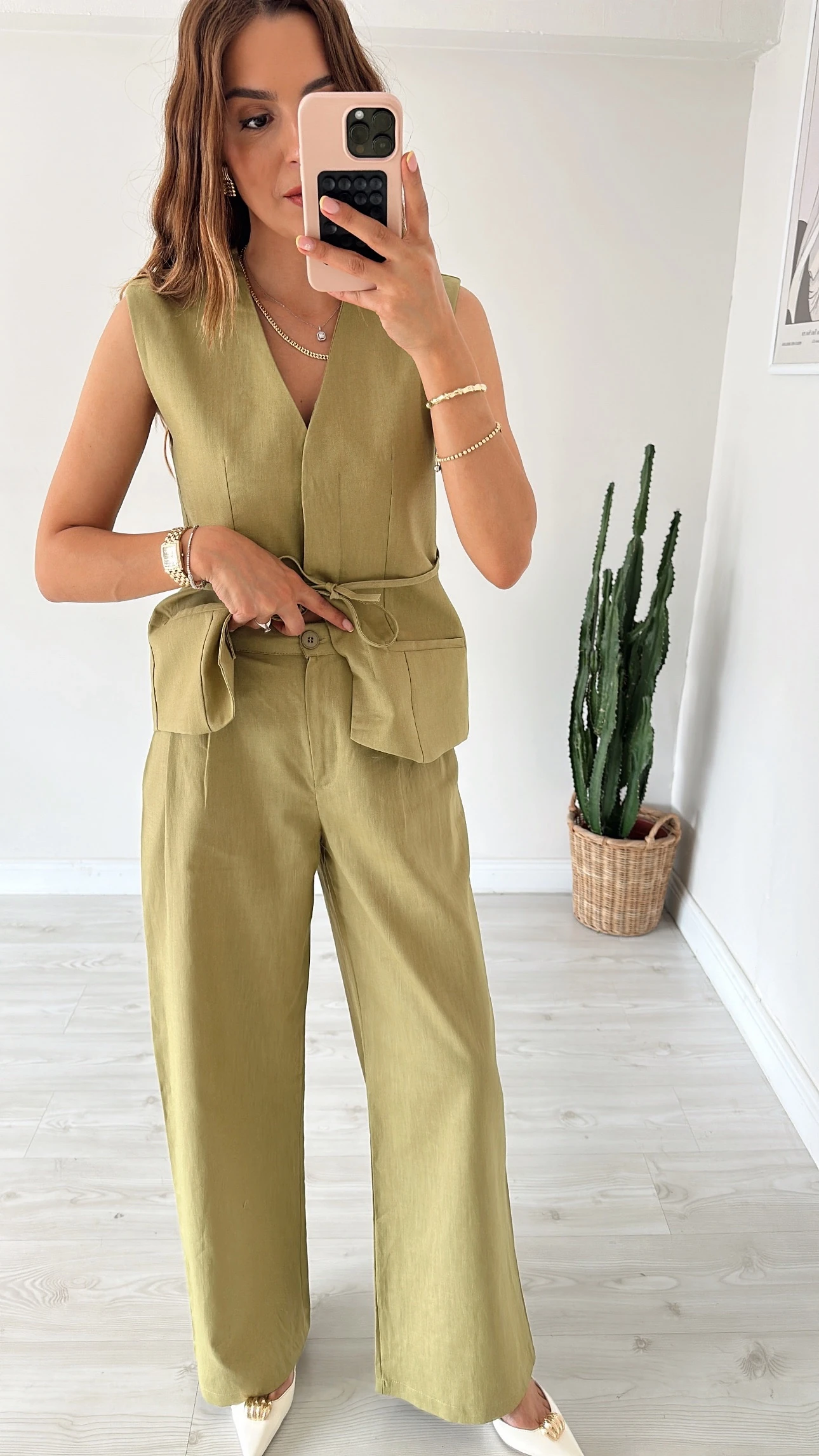 Yelekli Keten Takım