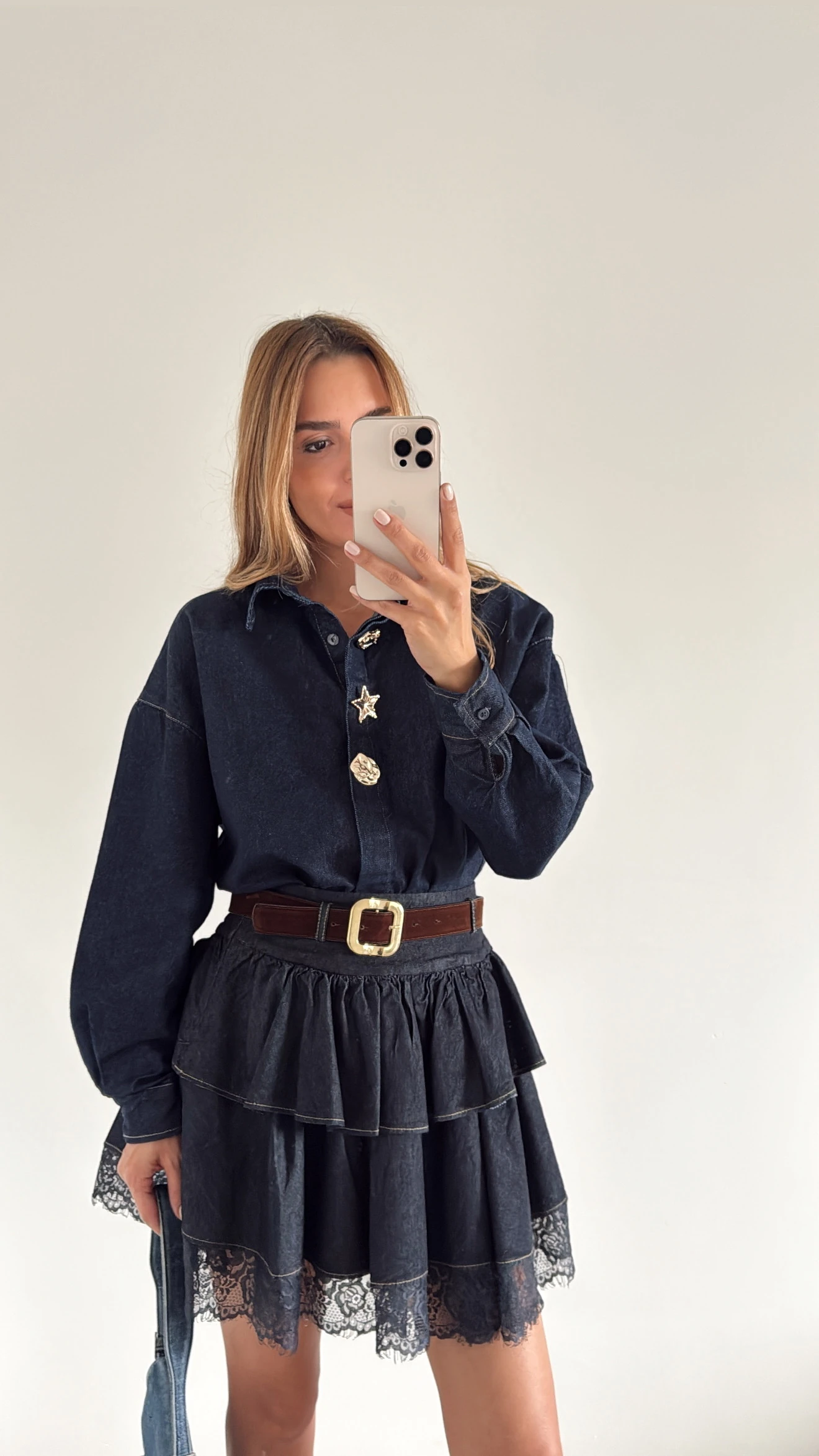 Gold Düğme Gömlekli Etekli Takım