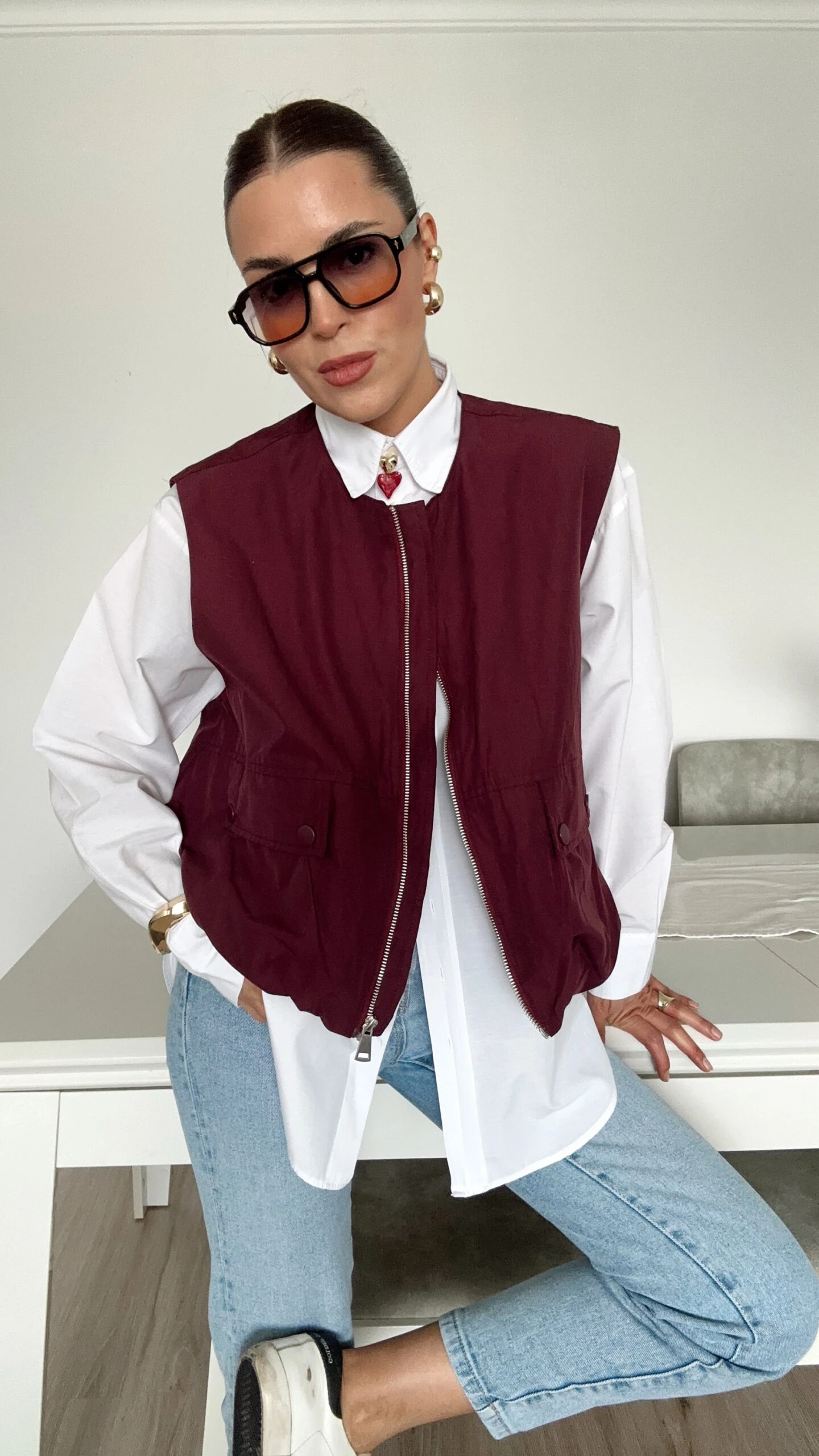 Fermuarlı Balon Yelek Bordo